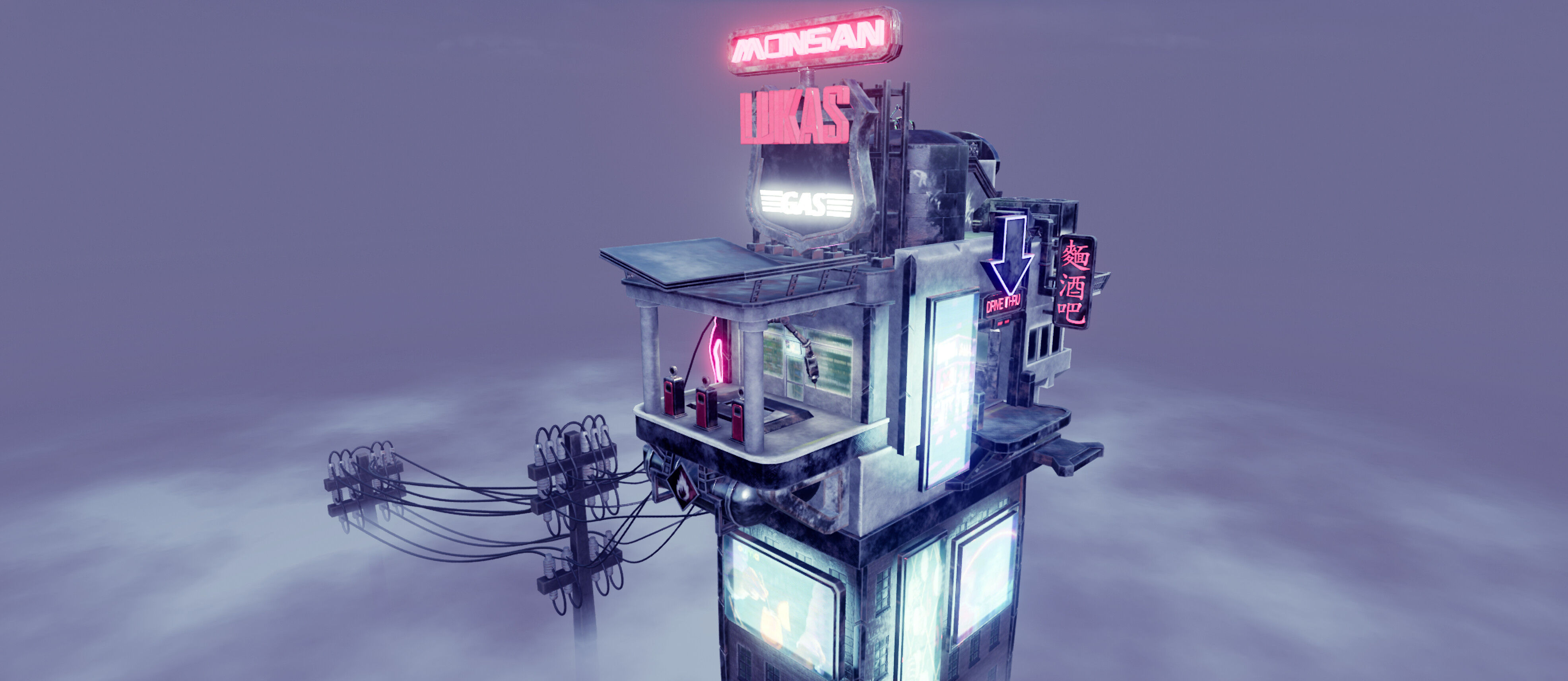 Wallpaper #YEUVlI4B7YBJg1BVJJ_q28 Cyberpunk Stylized Gas Station Blender 3 to Unreal Engine 5 3D