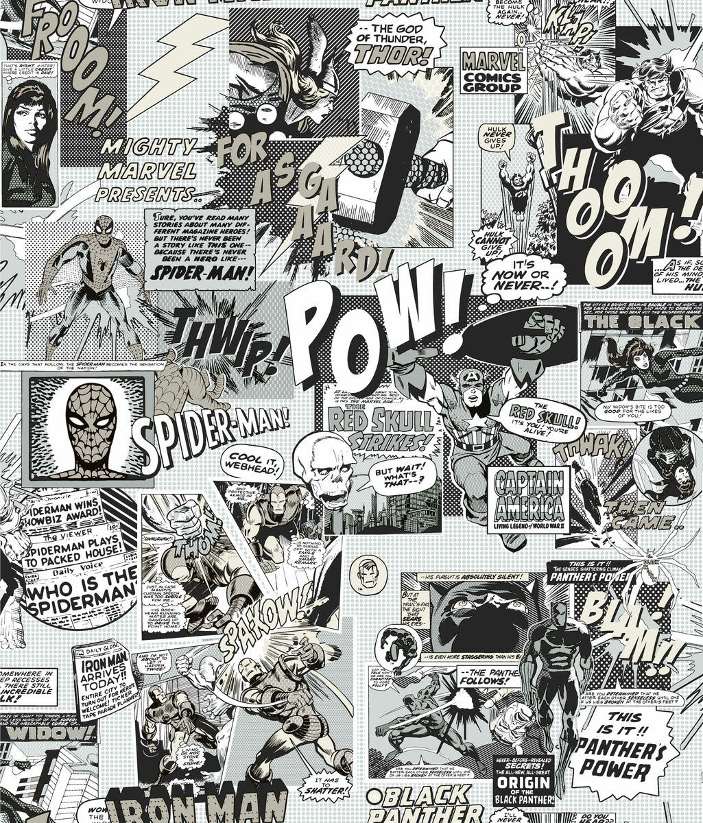 Wallpaper #vB0hLpMBlOZrFDOkktJf107 Di0946 Marvel Comic Book Pow Wallpaper Black White Us Wall Decor