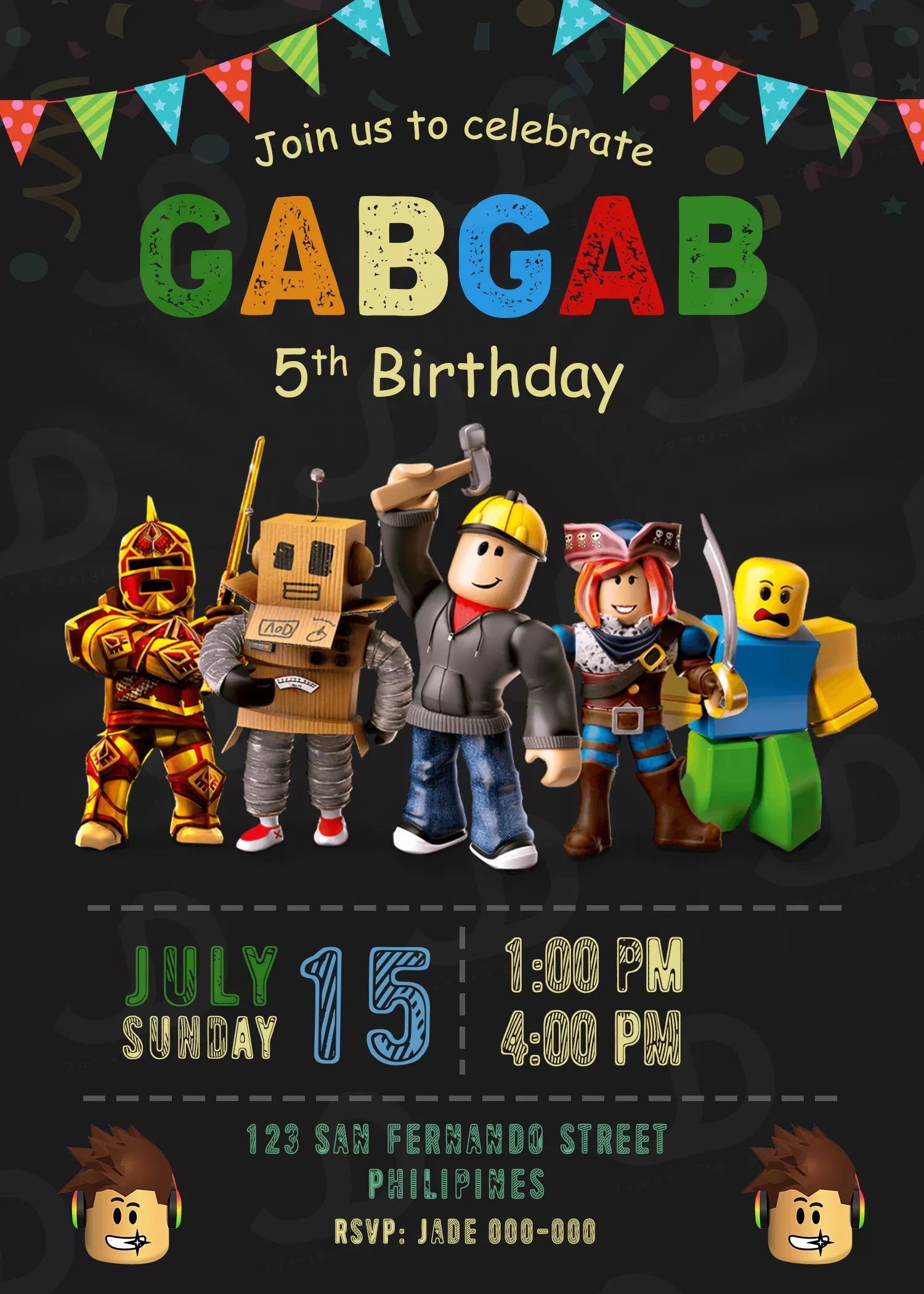Wallpaper #MGirGpMBSpphPi3-mR1G233 Roblox Birthday Party Invitation 4 X 6 or 5 X 7 Free Backside