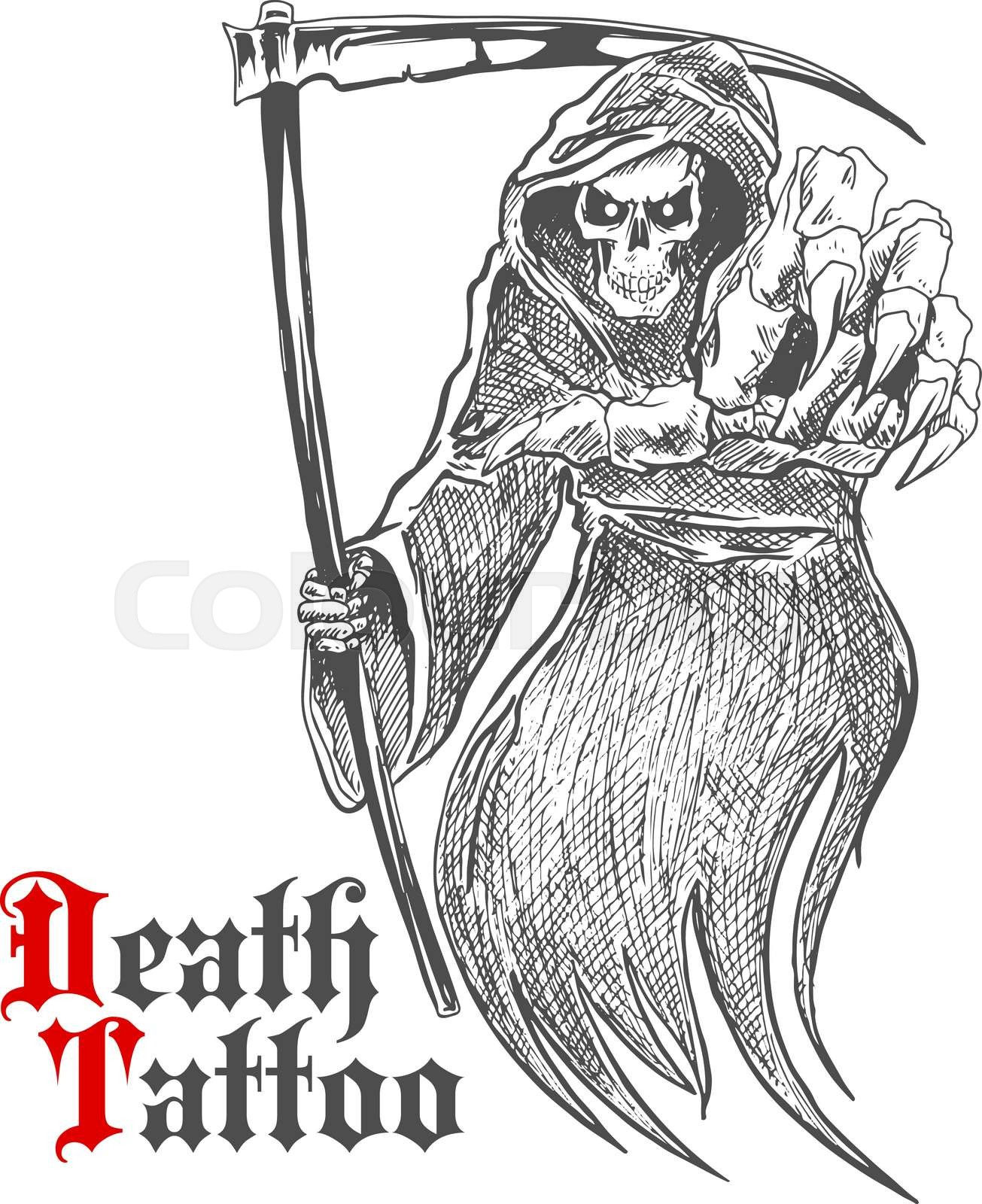 Wallpaper #12df7JIBSpphPi3-dlJx30 Dreadful Grim Reaper with Scythe Pointing at Viewer Stock Vector