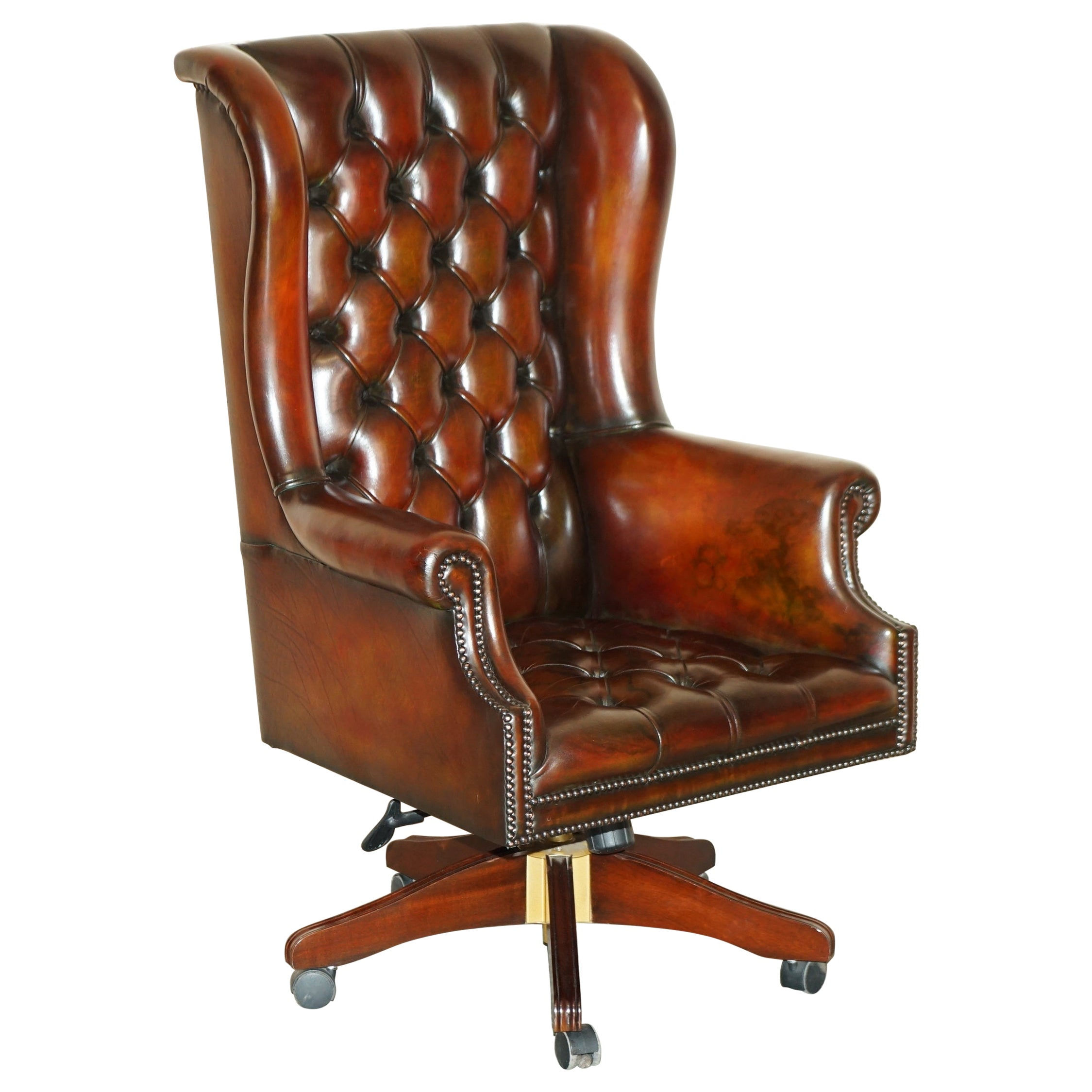 Wallpaper #hGcuDZMBSpphPi3-SeOZ167 Vintage Harrods London Brown Leather Wingback Captains Directors Swivel