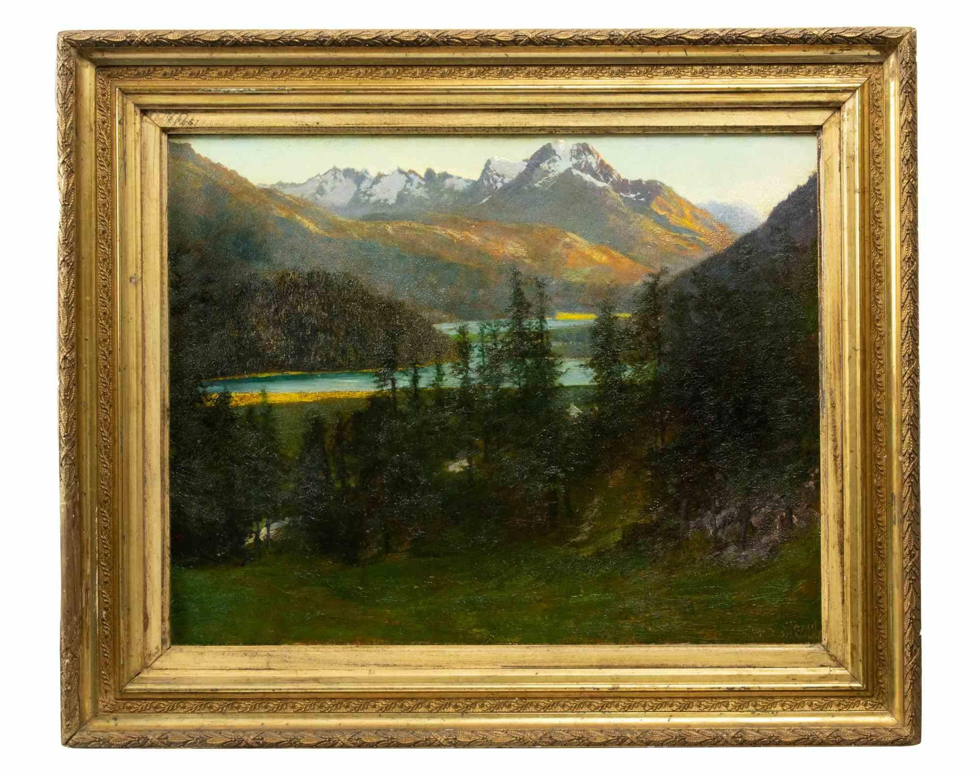 Wallpaper #wyw3SpMB0E1QgA7wd_XW280 Carlo Ferrari View of Saint Moritz Oil Paint by Carlo Ferrari