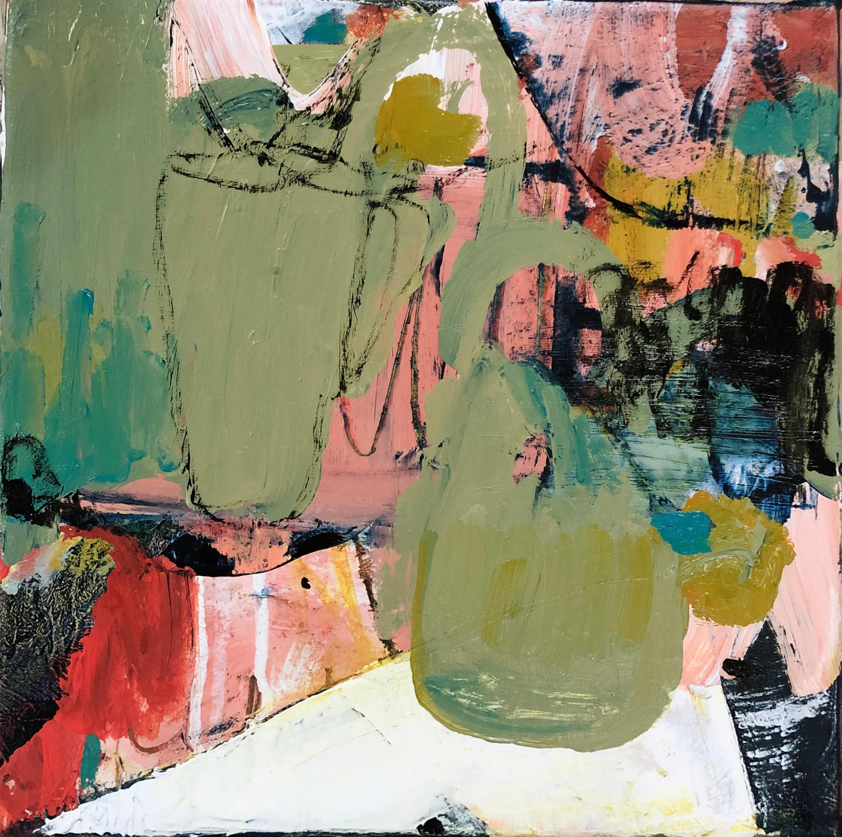 Wallpaper #CR32LJMBlOZrFDOkBM1J275 Lynette Reed Original Abstract Acrylic Painting on Linen Green Orange