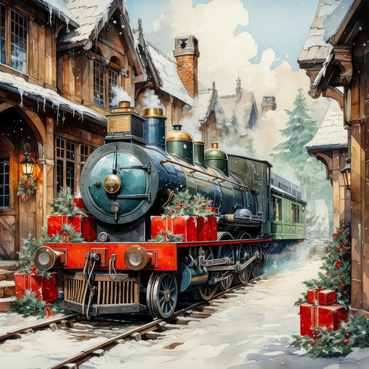 Wallpaper #xqU8MpMB0vj5YdARJtON82 Download AI Generated Train Christmas Royalty Free Stock