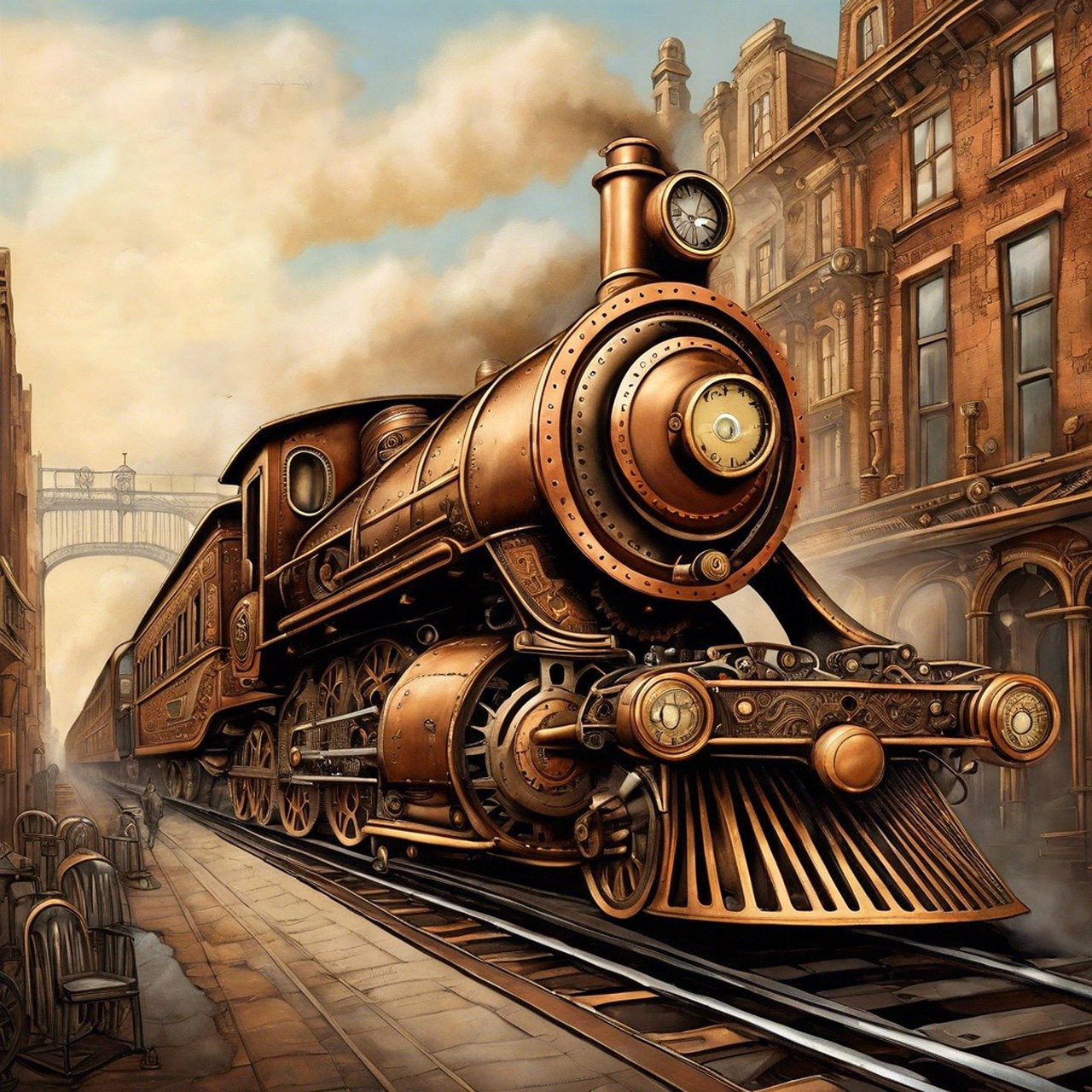 Wallpaper #xqU8MpMB0vj5YdARJtON71 Download AI Generated Train Steampunk Royalty Free Stock