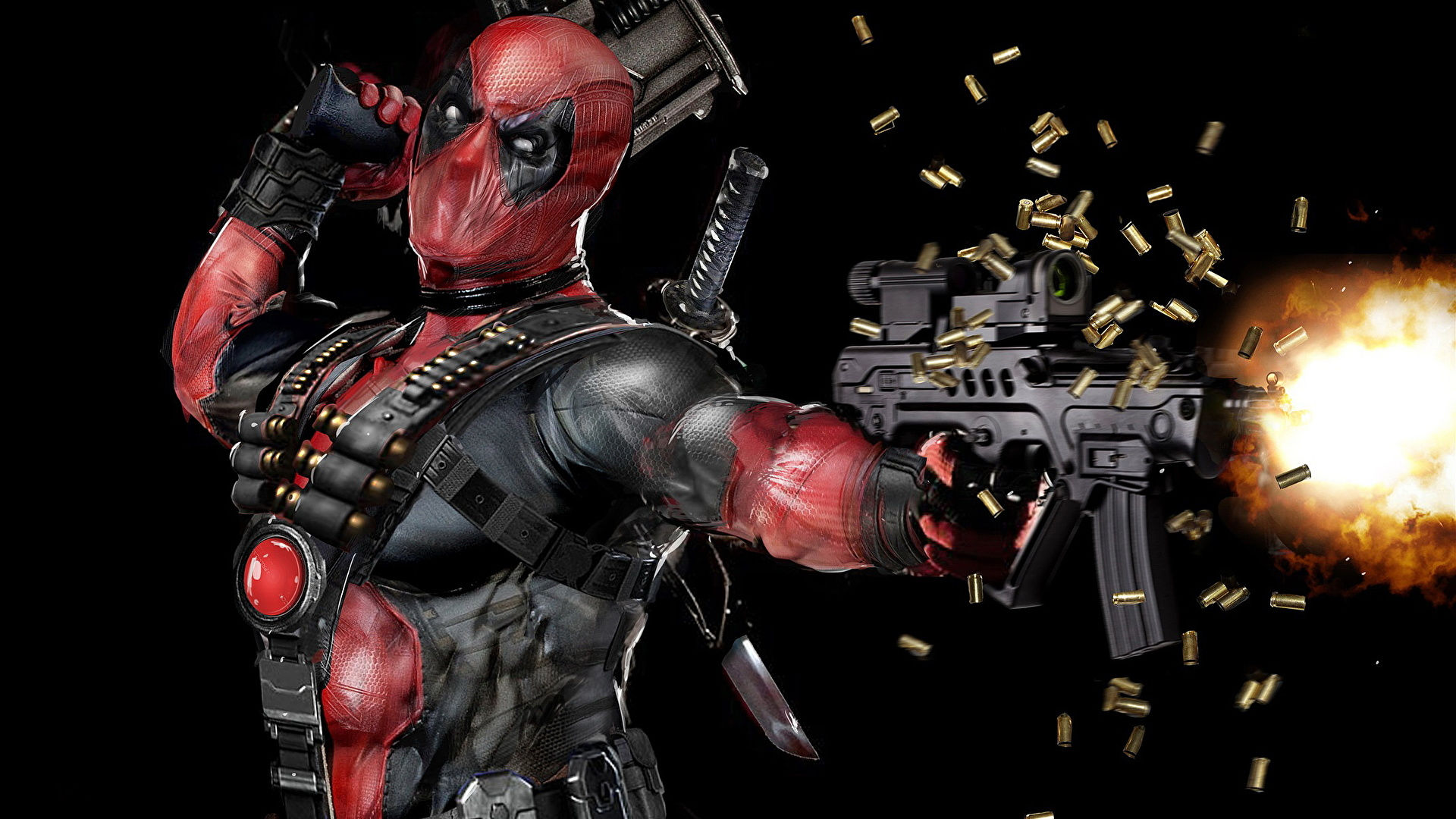Wallpaper #pZxE4ZIBZHQxiYarGLot129 Papeis De Parede 1920x1080 Deadpool Heroi Fuzil De Assalto Mascara