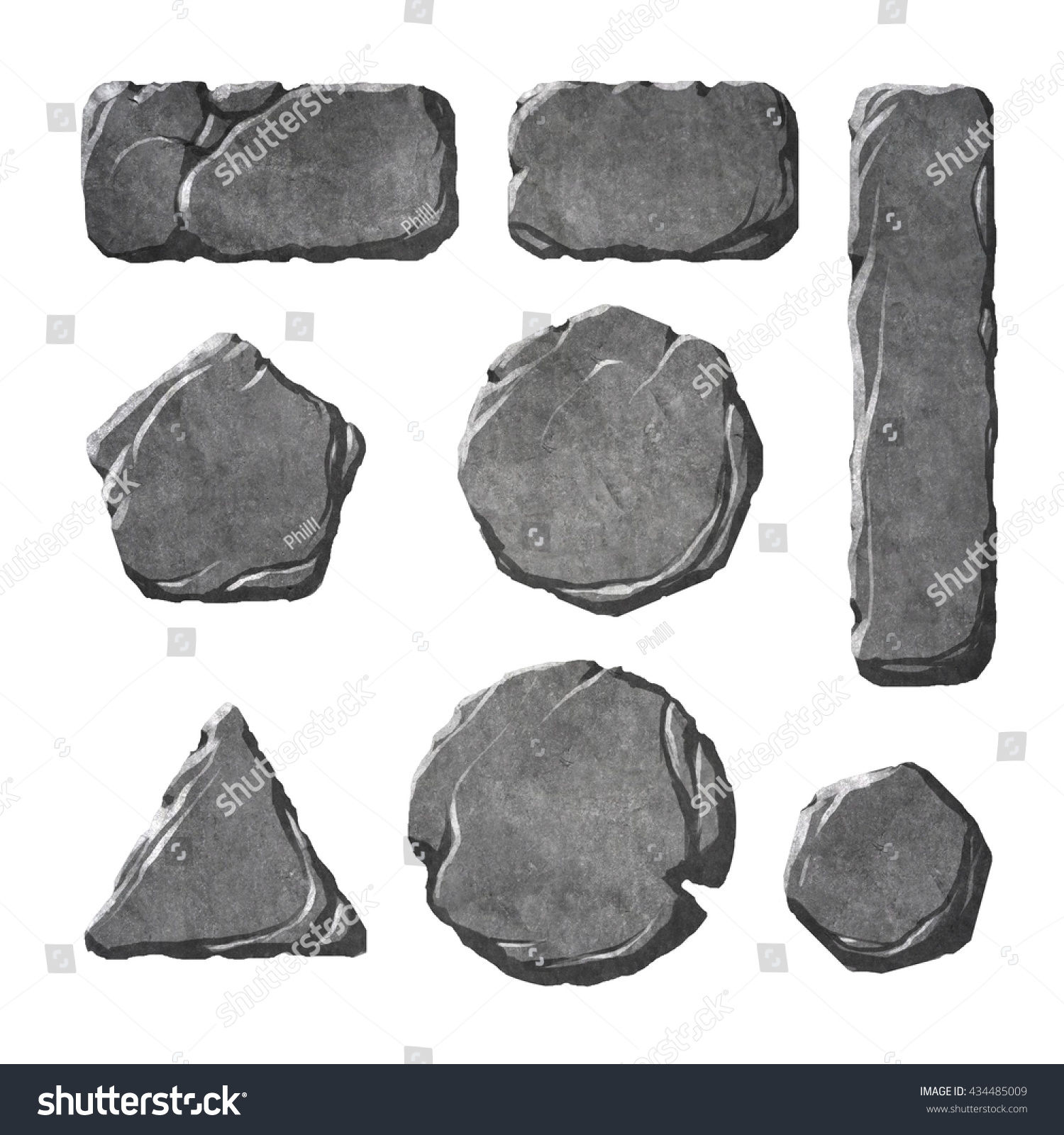 Wallpaper #RWfU_ZIBSpphPi3-iZ0I39 Set Realistic Textured Stone Buttons Panels Stock Illustration