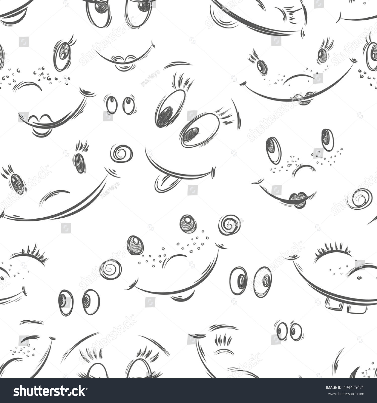 Wallpaper #PGiaG5MBSpphPi3-TiDb22 Contour Seamless Pattern with Sketch Smile Cartoon Smiling Faces on