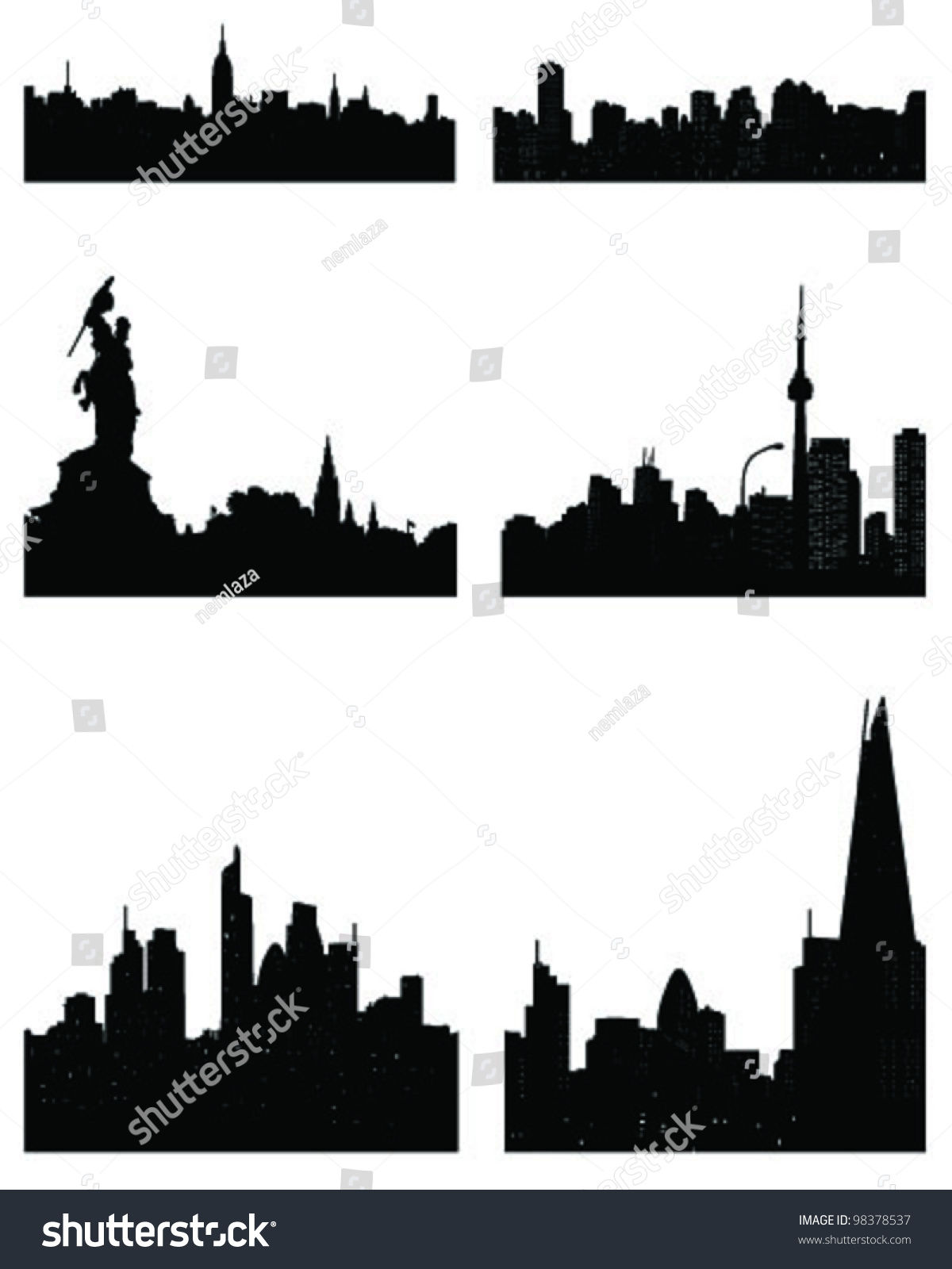 Wallpaper #Imf_DJMBSpphPi3-ZuKh266 Set City Silhouettes Vector Stock Vector Royalty Free 98378537