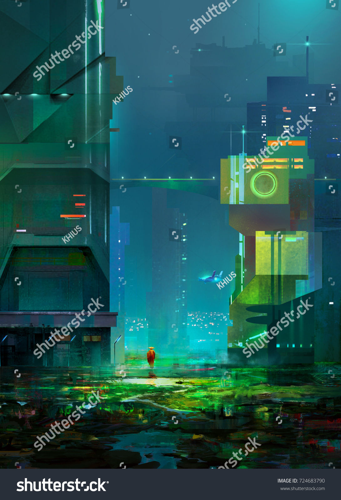 Wallpaper #4Wf665IBSpphPi3-Uk_623 Drawing Cyberpunk Sketch Night Fantastic City 724683790 Shutterstock