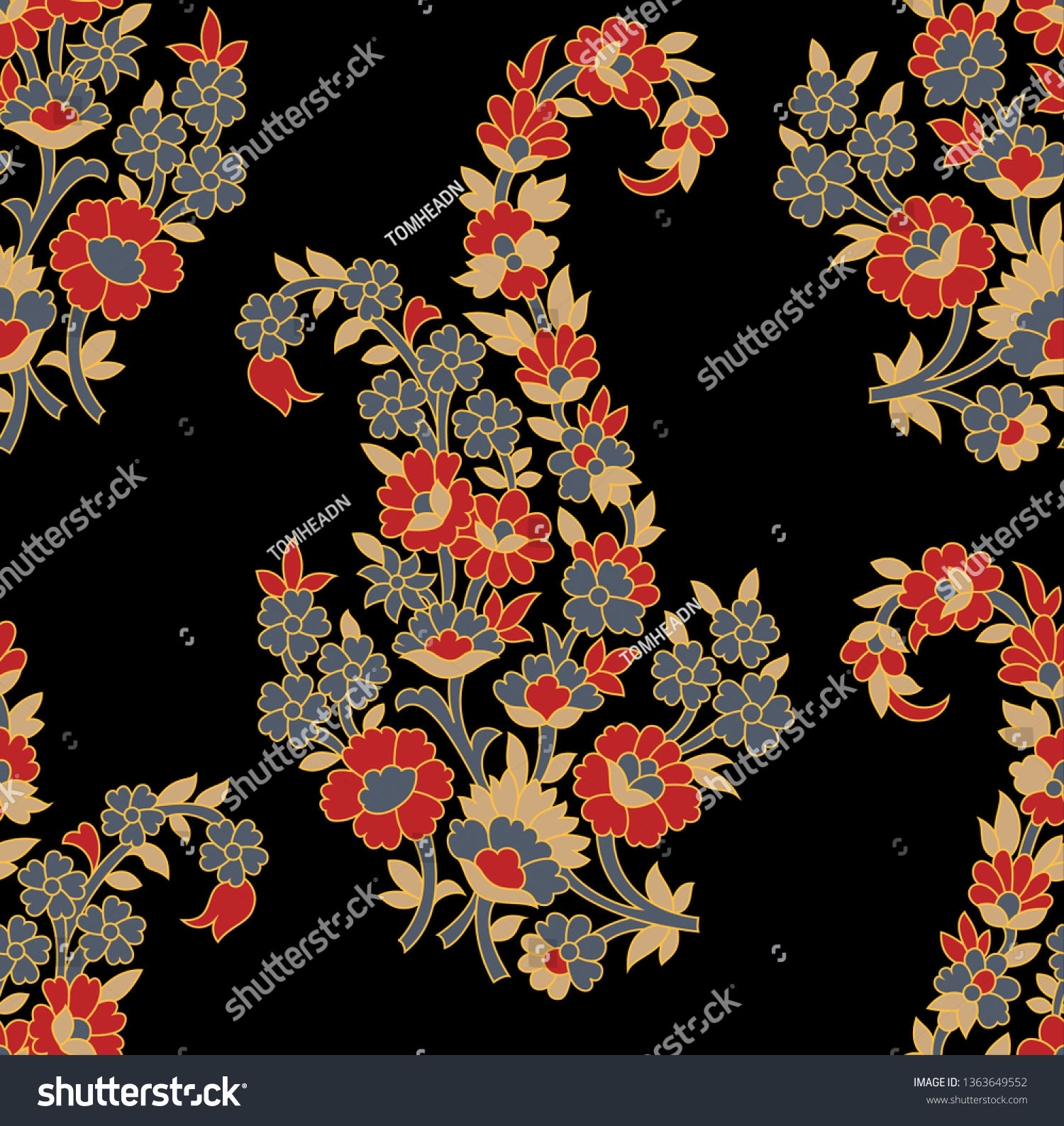 Wallpaper #WGe1CJMBSpphPi3-H8x835 Paisley Flower Design Pattern on Black Stock Vector Royalty Free