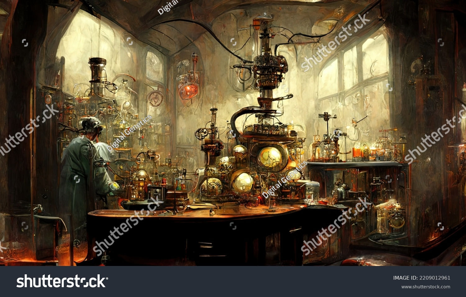Wallpaper #ZW13apcBycdYOYFT6XGO155 Scientist Laboratory Steampunk Look Style High Stock Illustration