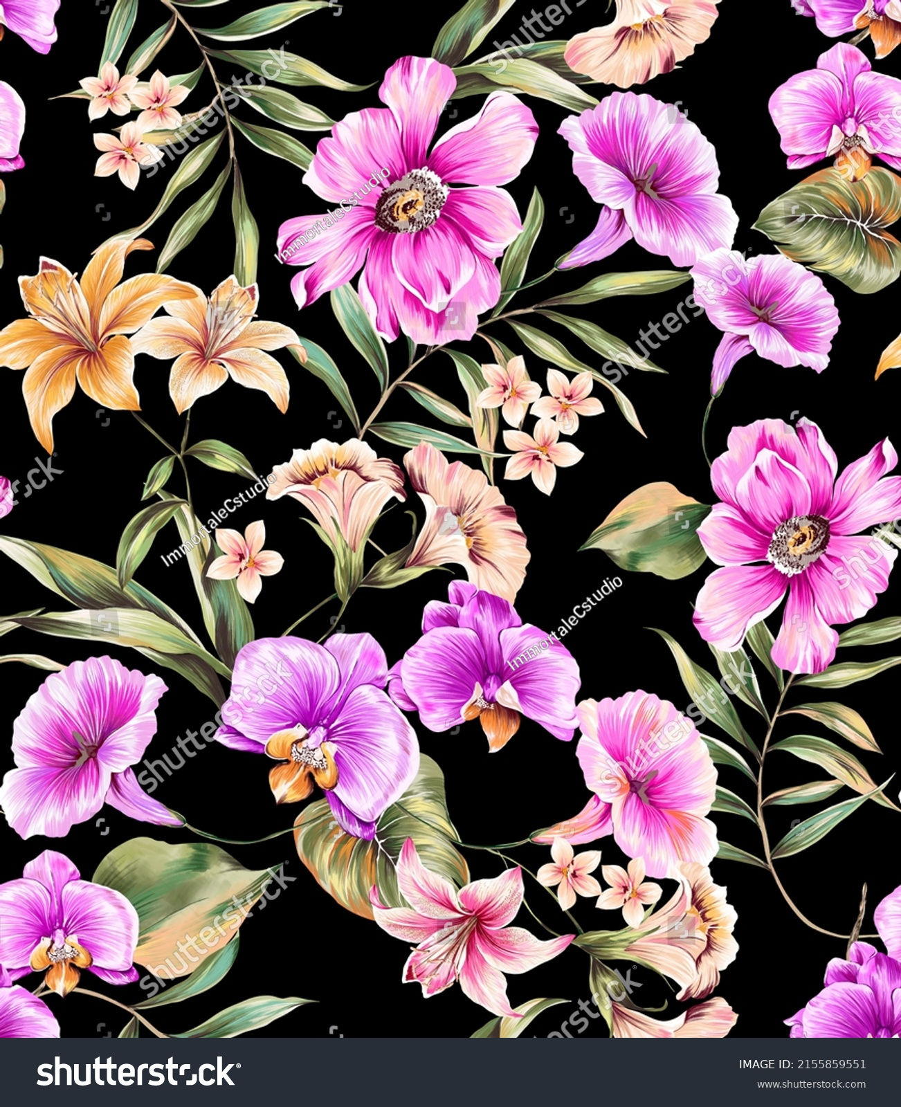Wallpaper #pWfB7pIBSpphPi3-dF4W80 Seamless Motif Pattern Flower Colorful Illustration Stock Illustration