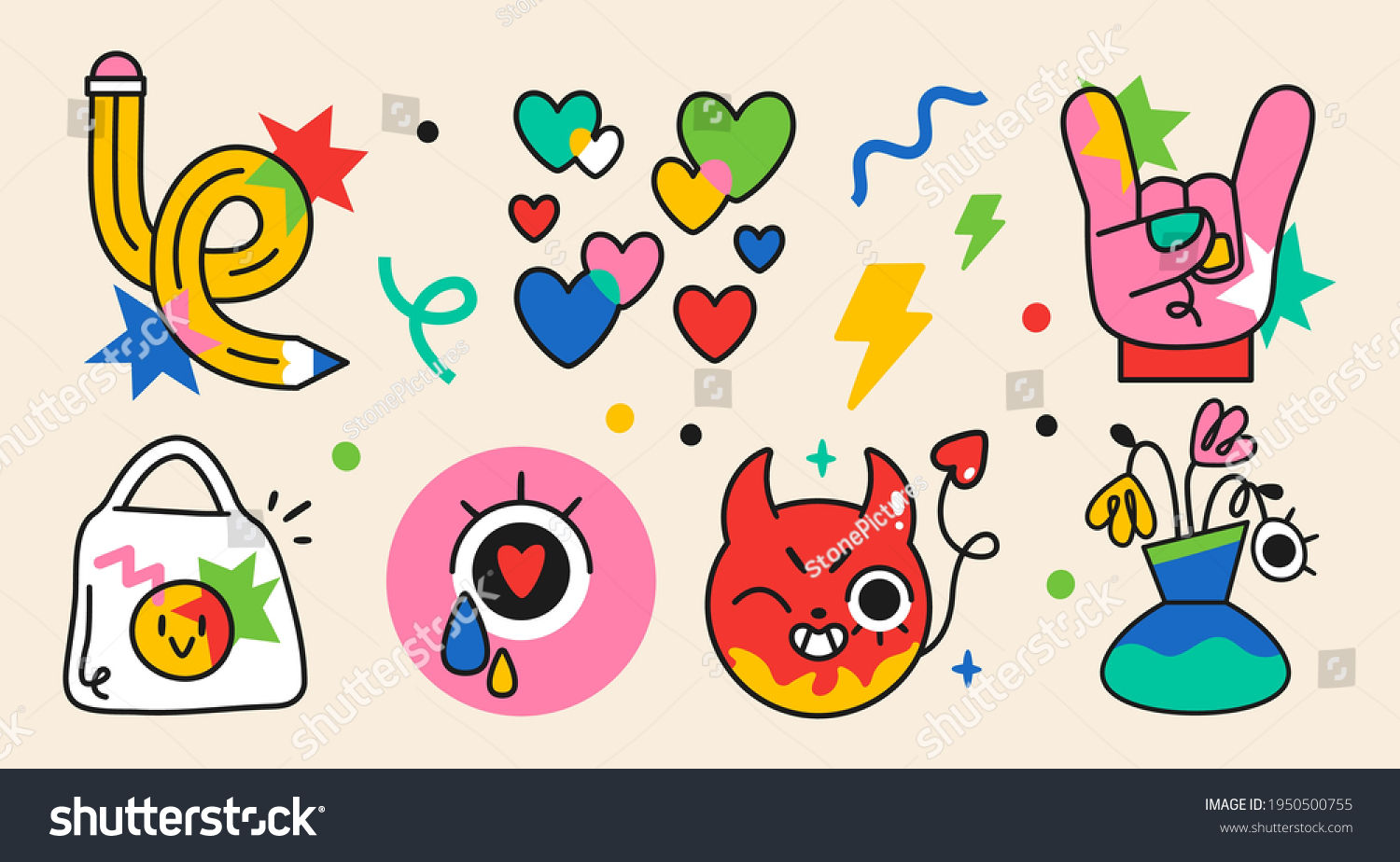 Wallpaper #ER0bLZMBlOZrFDOklM-g363 Collection Crazy Abstract Comic Characters Elements Stock Vector