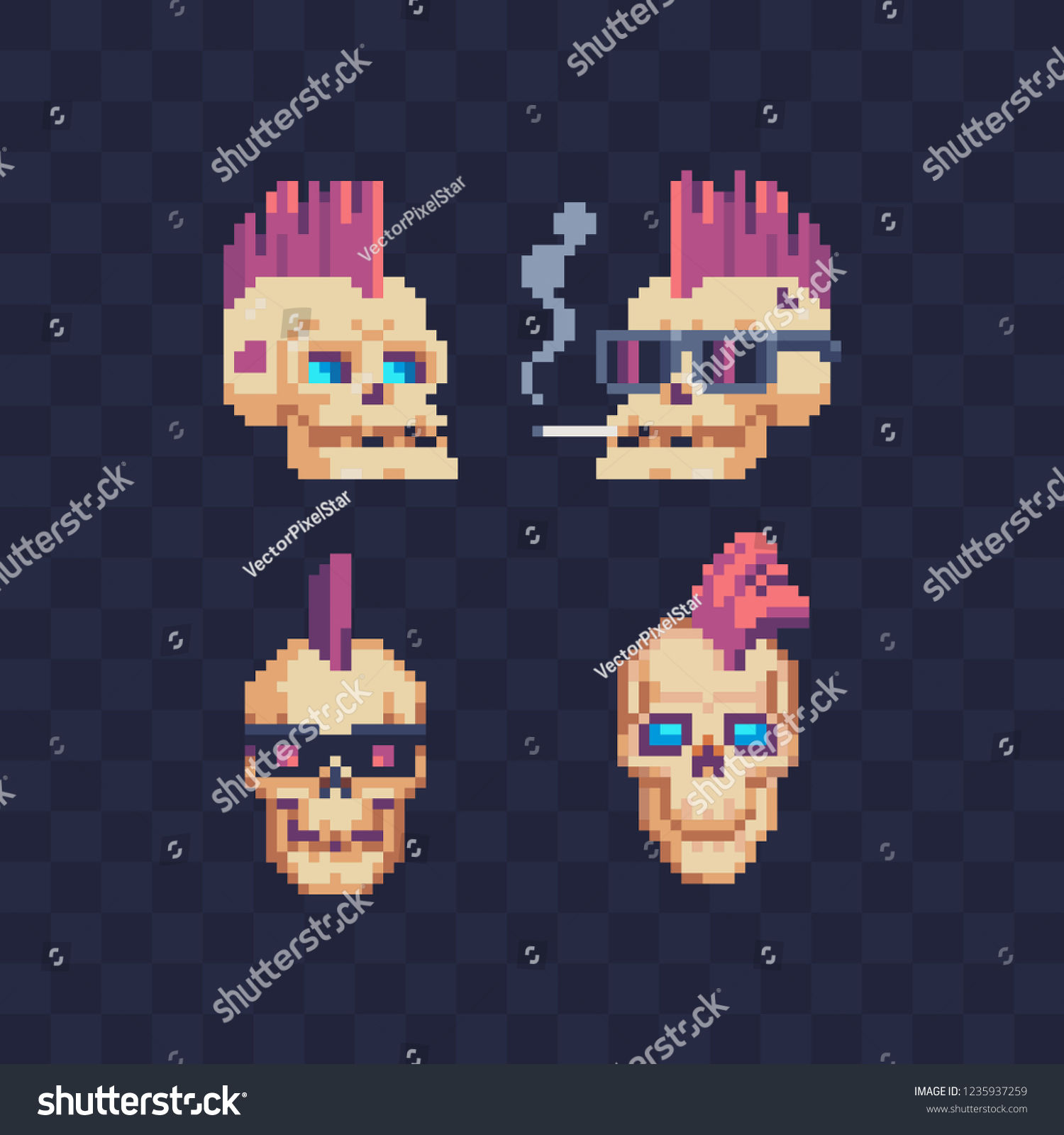 Wallpaper #pWinHpMBSpphPi3-rCnt267 Cyberpunk Style Skulls Pixel Art Icons Vector De Stock Libre De