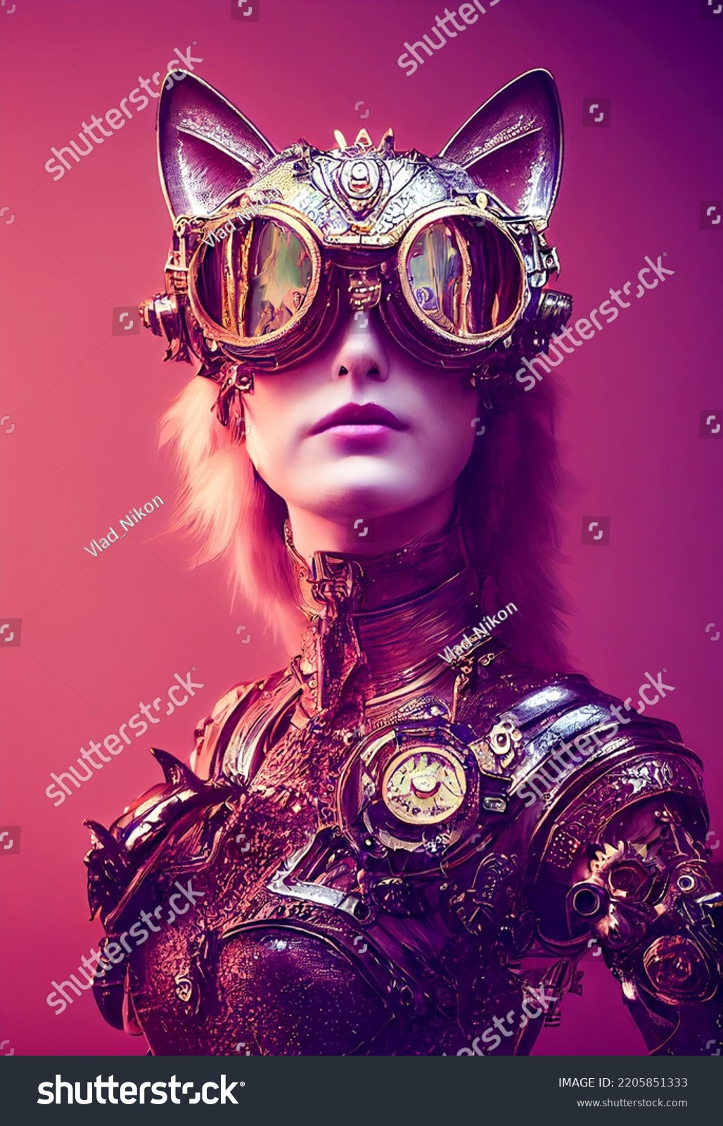 Wallpaper #BmhqHZMBSpphPi3-8yaW294 Steampunk Pink Cat Glassesfreehand Drawing Cyberpunk Stock Illustration