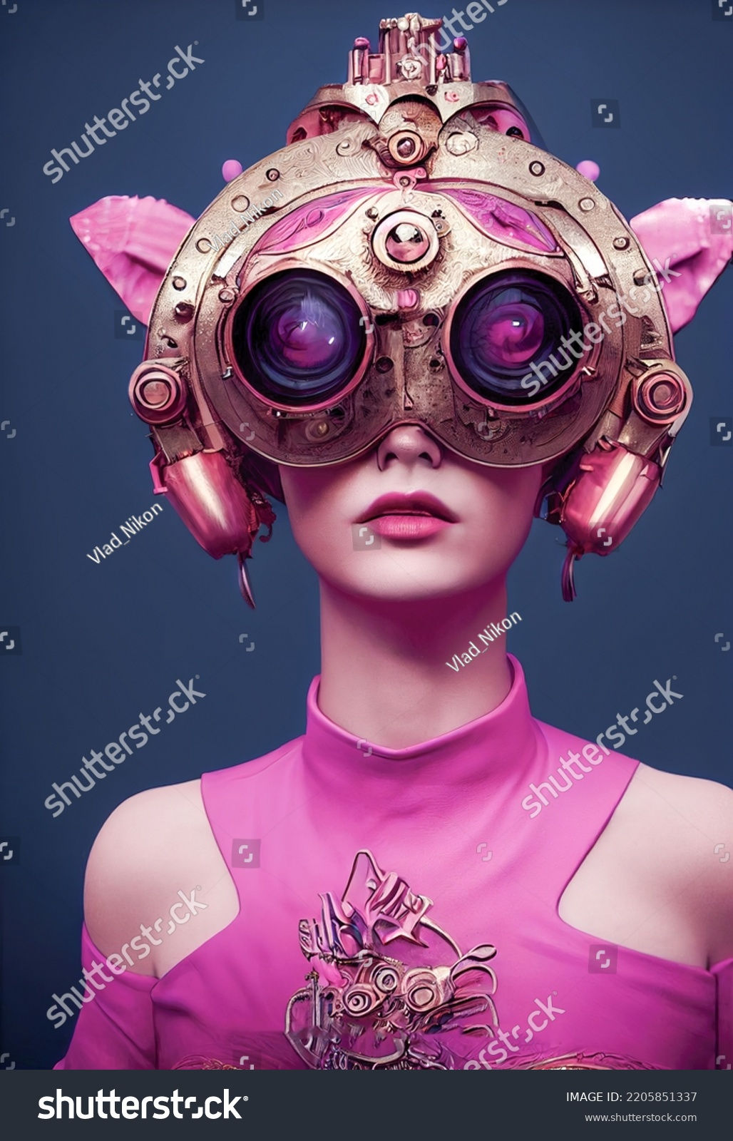 Wallpaper #BmhqHZMBSpphPi3-8yaW316 Steampunk Pink Woman Glassesfreehand Drawing Cyberpunk Stock