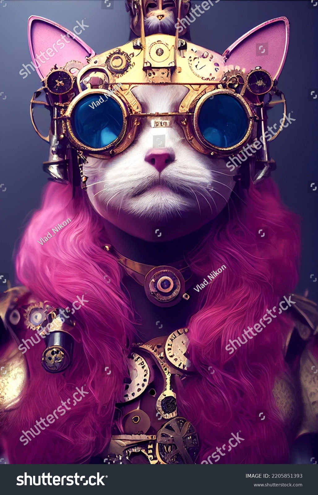 Wallpaper #BmhqHZMBSpphPi3-8yaW356 Steampunk Pink Cat Glassesfreehand Drawing Cyberpunk Stock Illustration