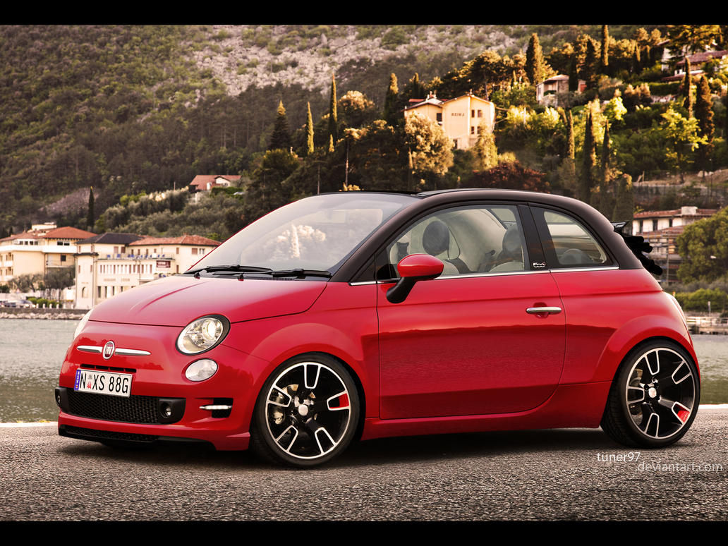 Wallpaper #a819a Front View of Black Fiat 500 Abarth Parked in the Street Editorial