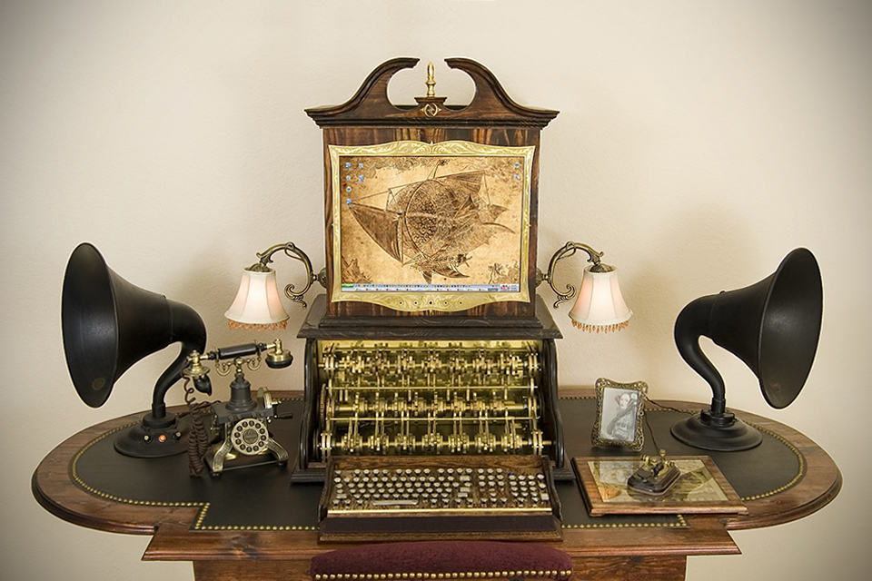 Wallpaper #1ri915IBJvJKYCmEpeQN36 Victorian Retro Steampunk Computer by Datamancer