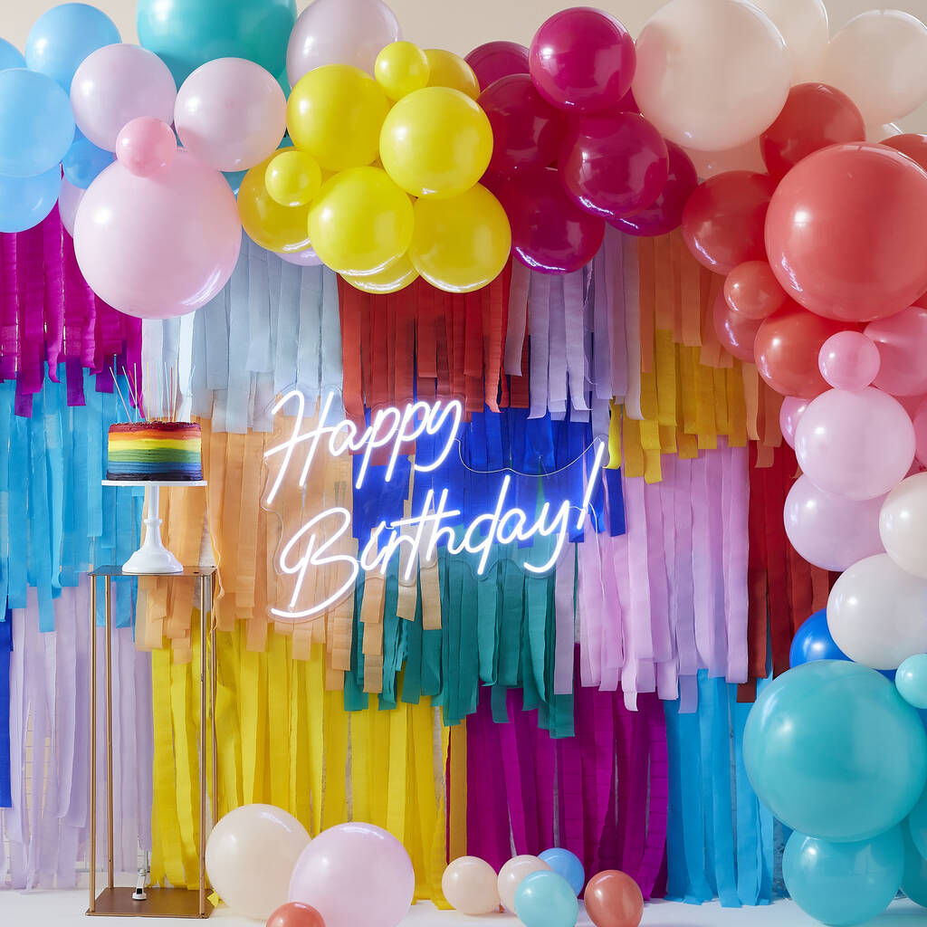 Wallpaper #lMnyjJcB-VVLIetl3Wns86 Balloon and Streamer Rainbow Party Backdrop by Ginger Ray