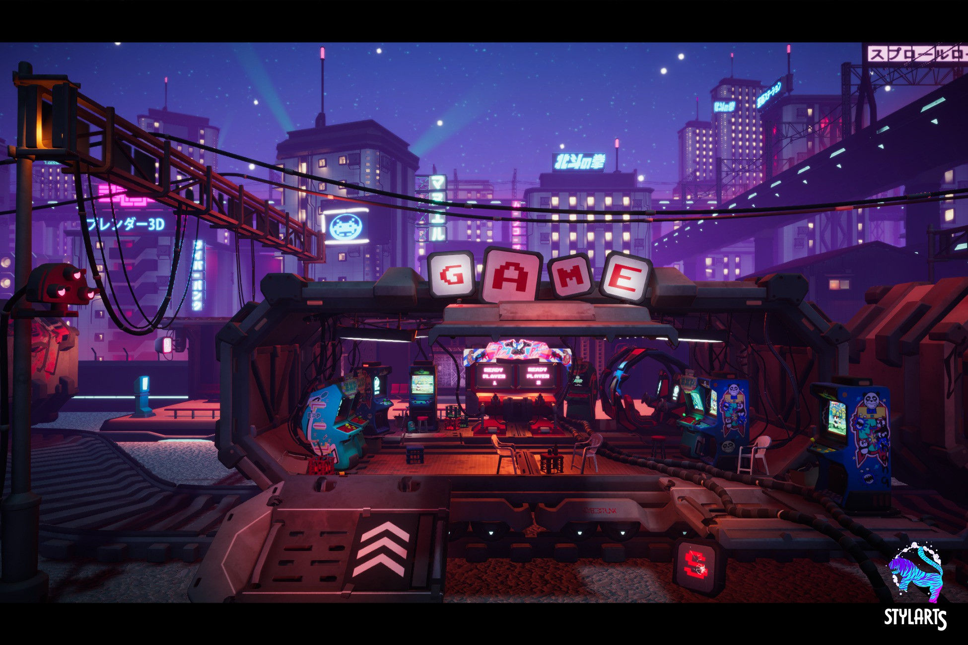 Wallpaper #ARk0Ao8BtGB6xQ78oEoU1 Stylized Cyberpunk Arcade Environment 3D Sci Fi Unity Asset Store