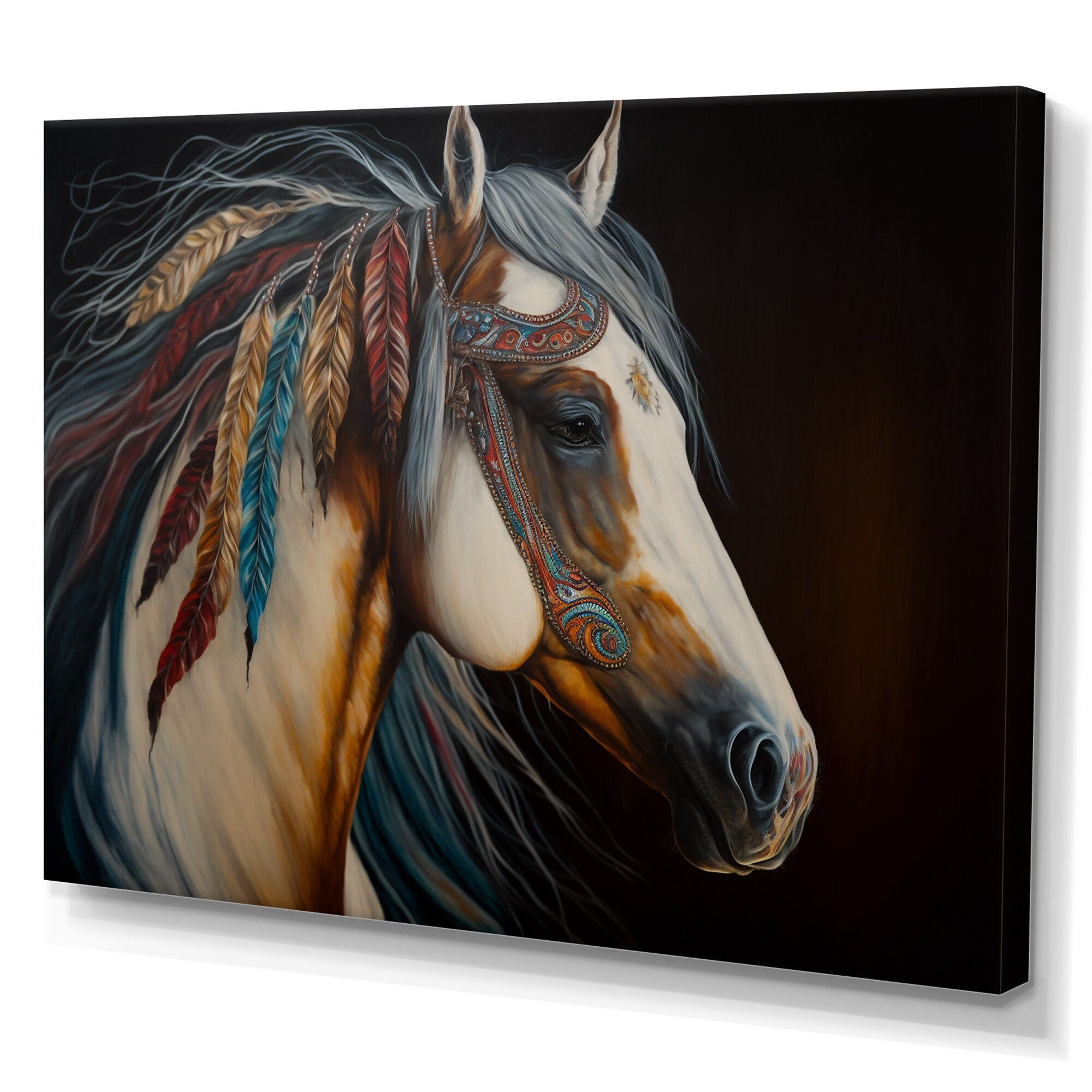 Wallpaper #62gRFJMBSpphPi3-mgIj27 Designart Colorful Native American Horse Iii Modern Canvas Wall Art