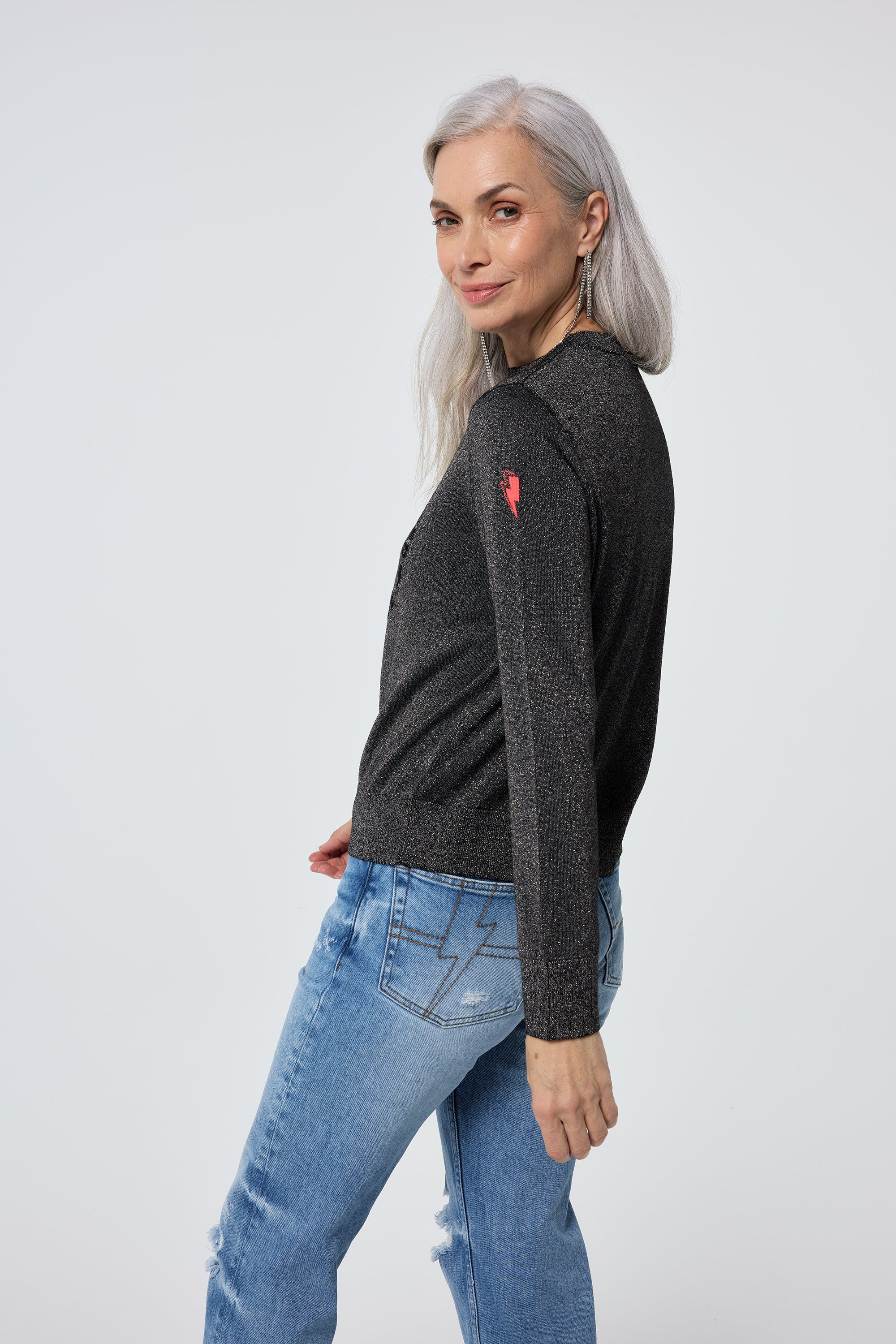 Wallpaper #_blT3pIBJvJKYCmEbwRK491 Grey with Black Smiley Face Lurex Knit Jumper Scamp Dude