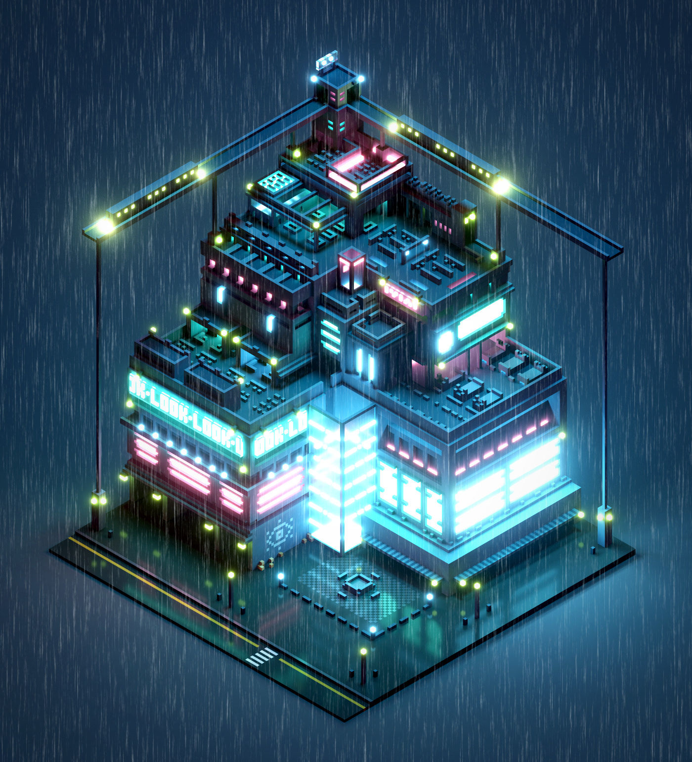 Wallpaper #13Qow44B_8f4nGFa7m8z0 Isometric Voxel Cyberpunk City on Behance