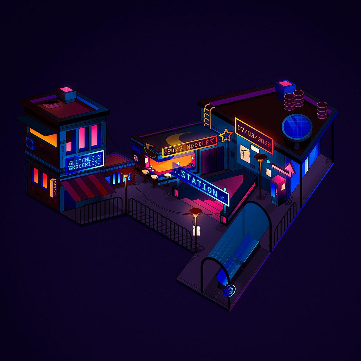 Wallpaper #13Qow44B_8f4nGFa7m8z30 A Z Cyberpunk Scenes Isometric Illustrations on Behance