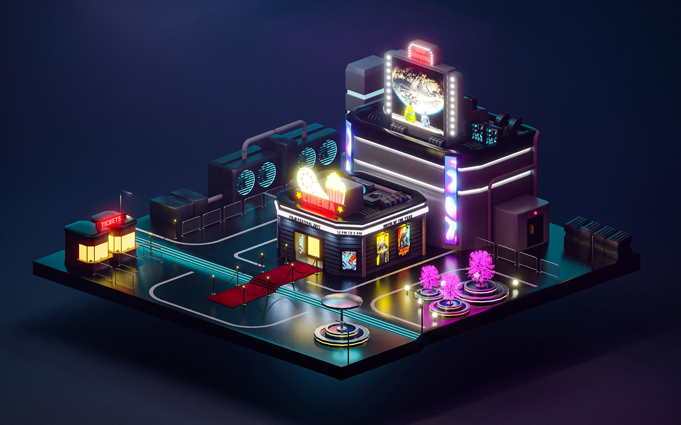 Wallpaper #13Qow44B_8f4nGFa7m8z31 3D Isometric Cyberpunk Cinema on Behance