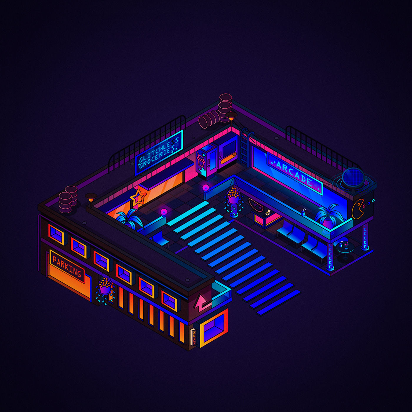 Wallpaper #13Qow44B_8f4nGFa7m8z50 A Z Cyberpunk Scenes Isometric Illustrations on Behance