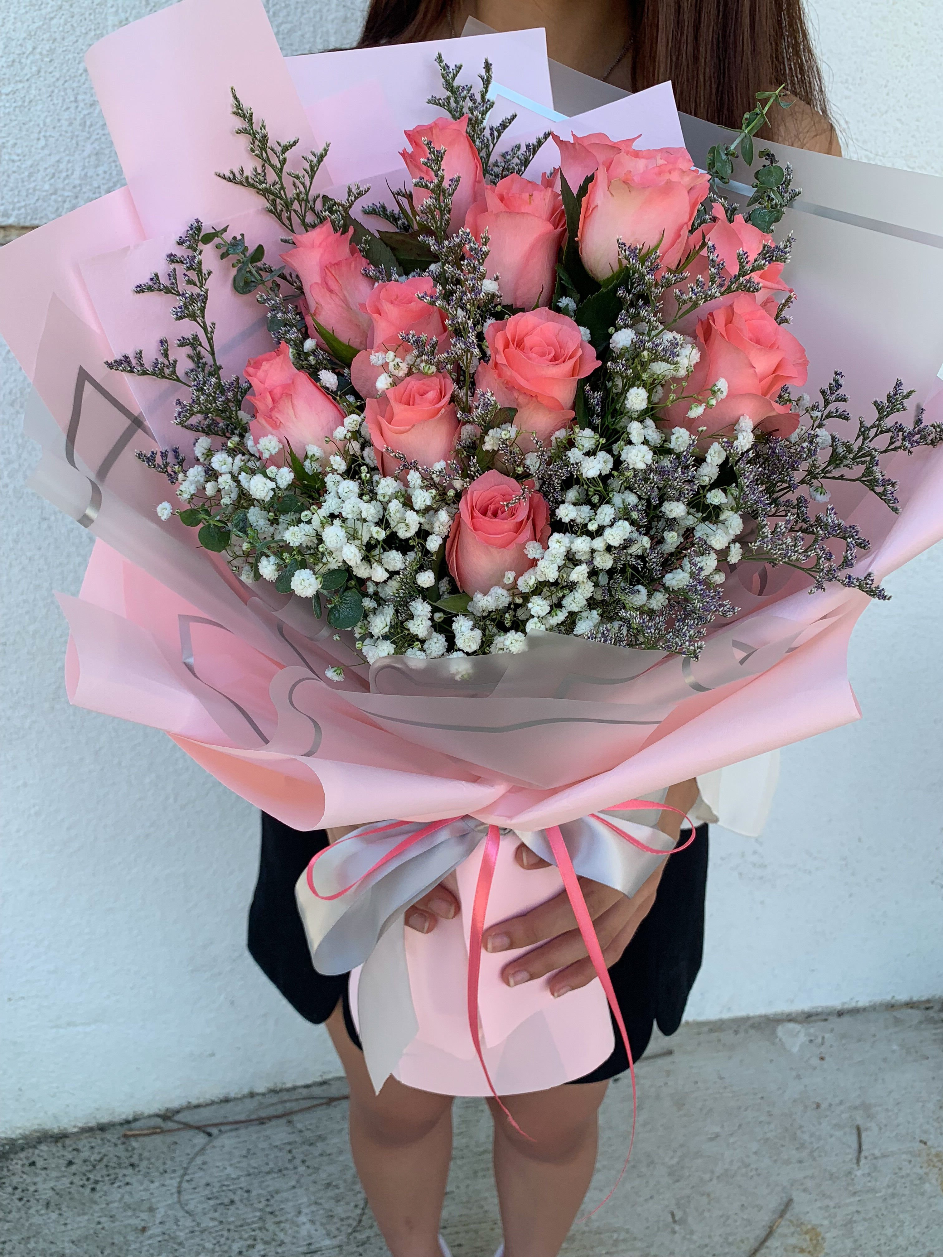 Wallpaper #0WhWIpMBSpphPi3-yzIc96 12 Fresh Pink Roses Bouquet I Do Flowers Gifts