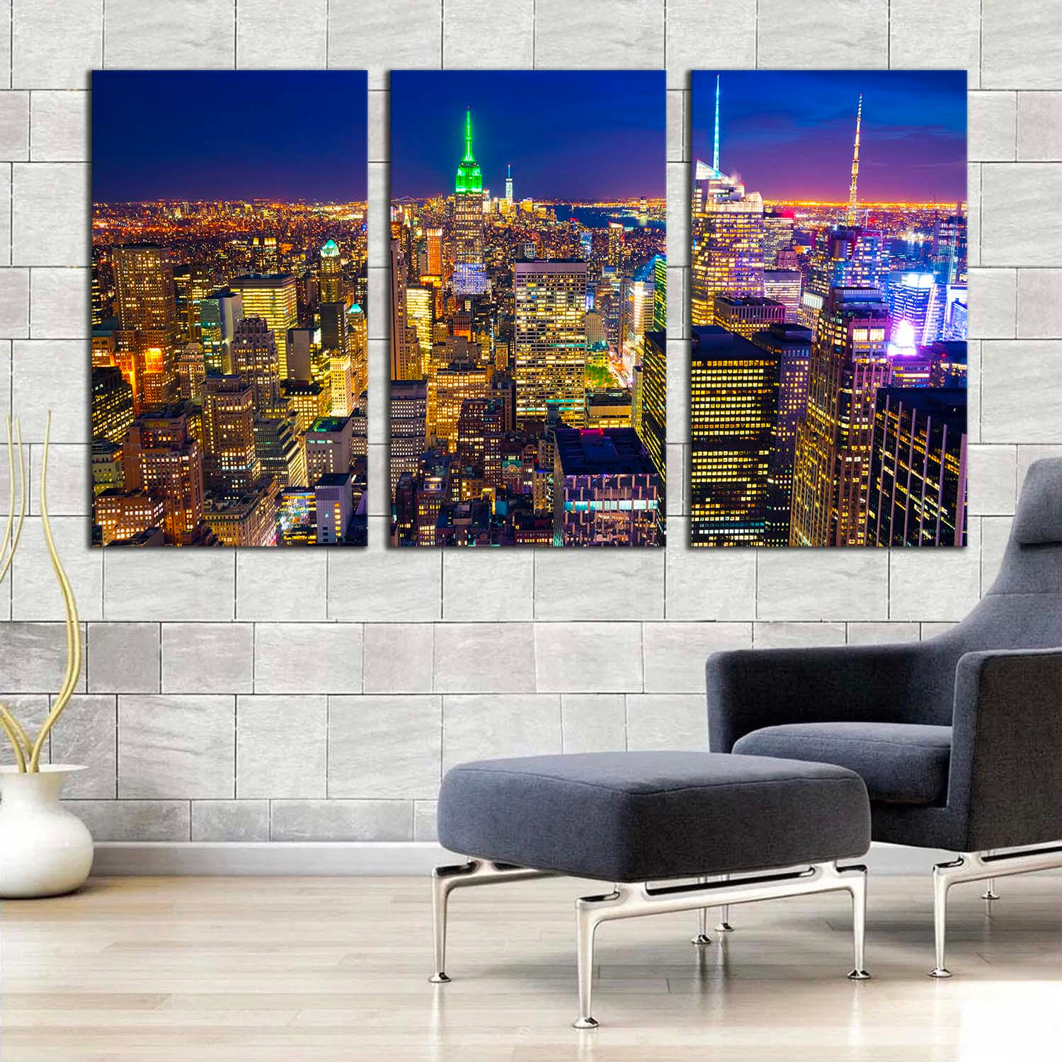 Wallpaper #W2g2IpMBSpphPi3-mTKk75 New York Canvas Wall Art Blue Sky Cityscape 3 Piece Multi Canvas