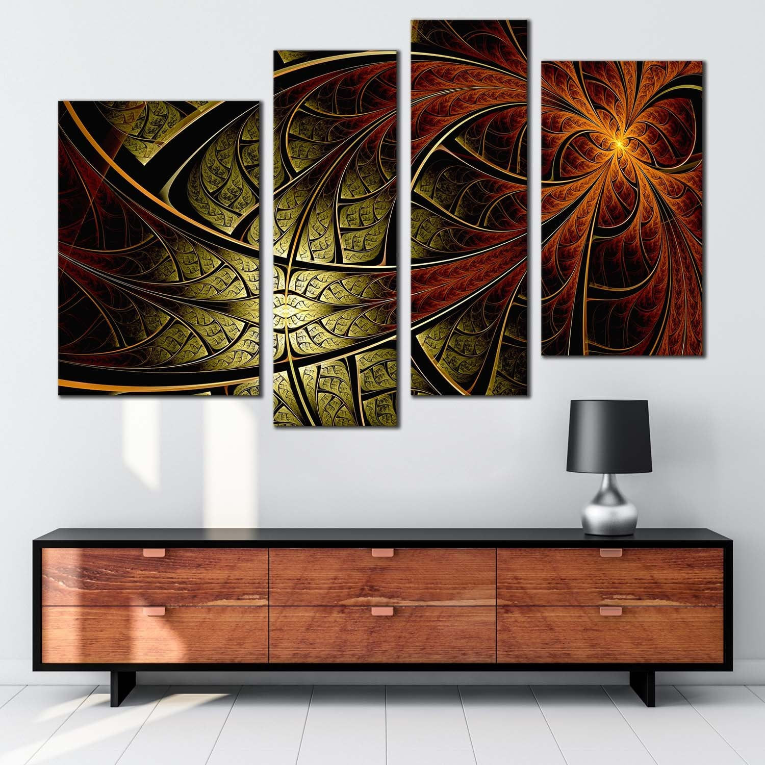 Wallpaper #FGfC_5IBSpphPi3-96QM27 Abstract Design Canvas Wall Art Brown Fractal Flower 4 Piece Canvas