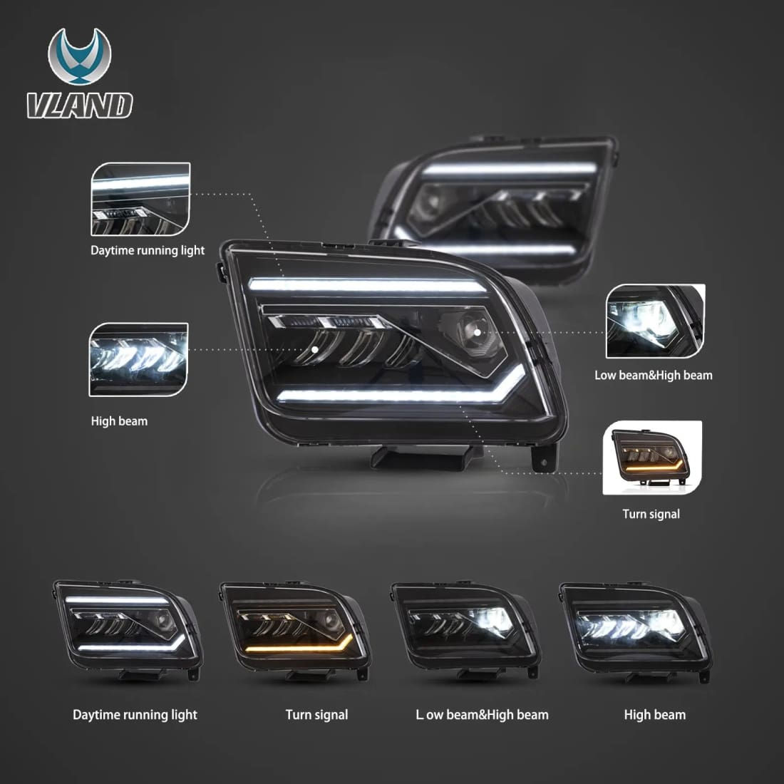 Wallpaper #IGdOAZMBSpphPi3-xqpU31 Stang Lights 2005 2009 Mustang Vland LED Projector Headlights