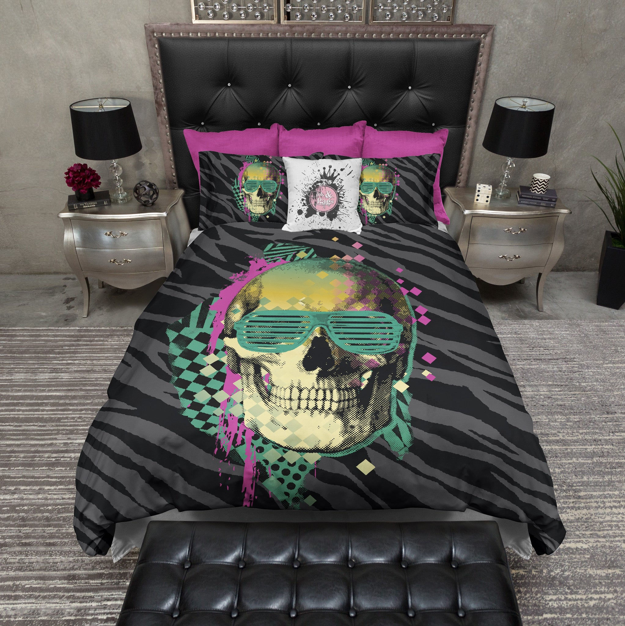 Wallpaper #hhl_Ho8BtGB6xQ78ZnmZ3 Max Headroom 80s Inspired Retro Skull Duvet Bedding Sets Ink and Rags