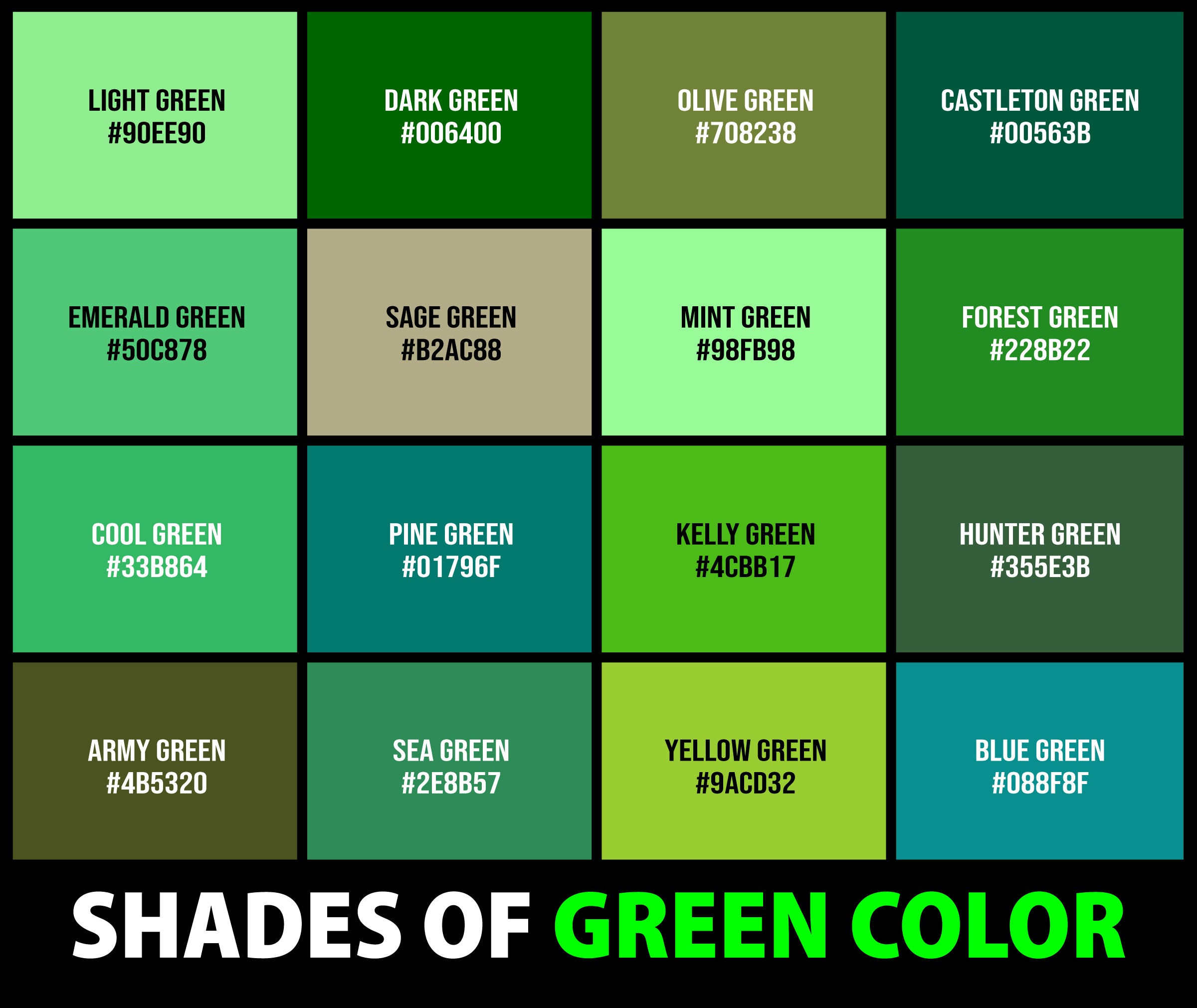 Wallpaper #60YXVZcBqAgmjOk2gV2U239 237 Shades of Green Color Names Hex Rgb Cmyk Codes