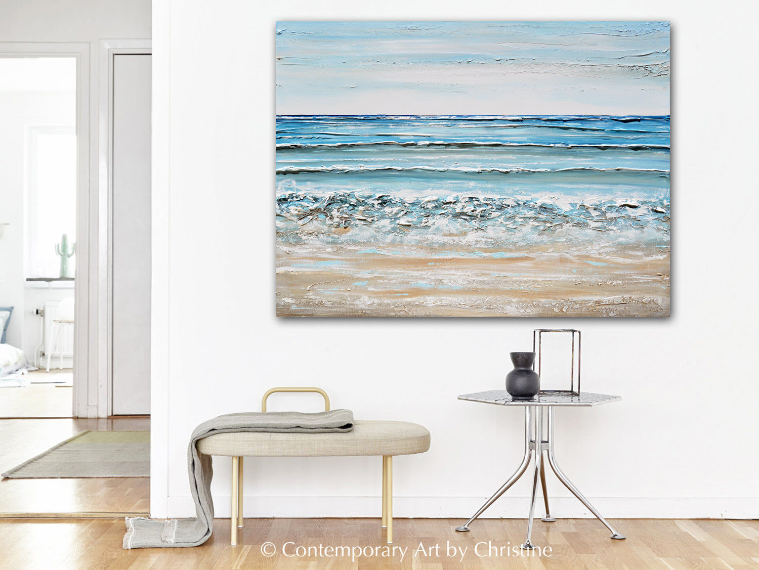 Wallpaper #UmcpA5MBSpphPi3-NrL_49 Original Abstract Beach Painting Textured Coastal Blue Ocean Art 48x36