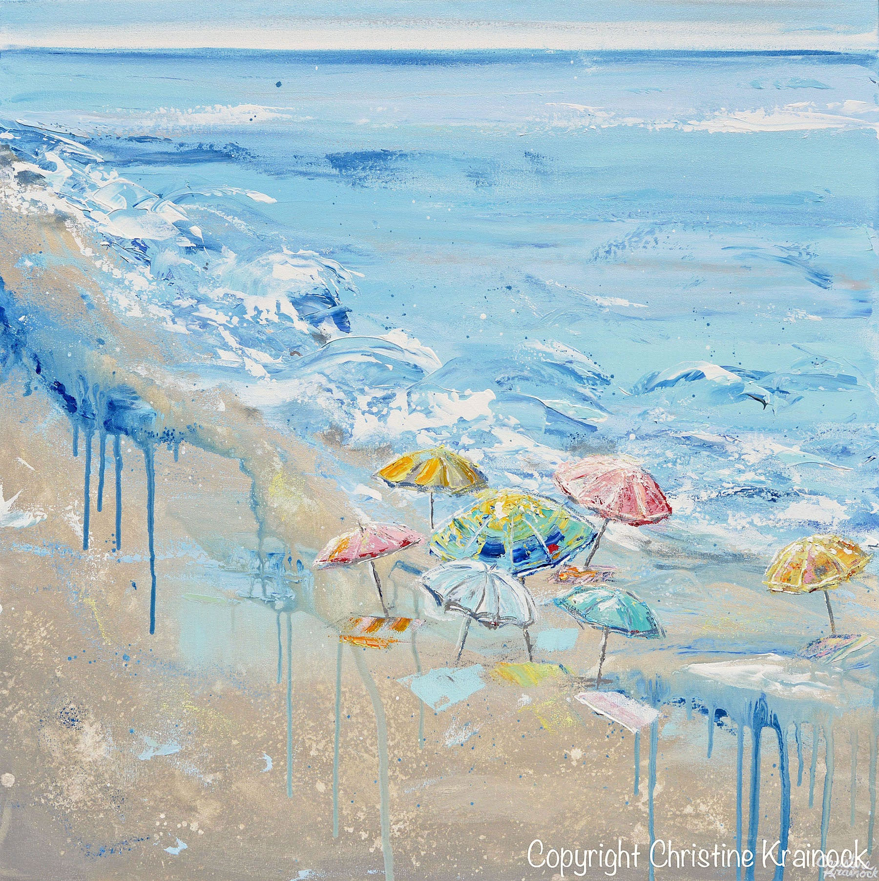 Wallpaper #UmcpA5MBSpphPi3-NrL_95 Original Art Abstract Painting Beach Umbrellas Blue Coastal Wall Decor