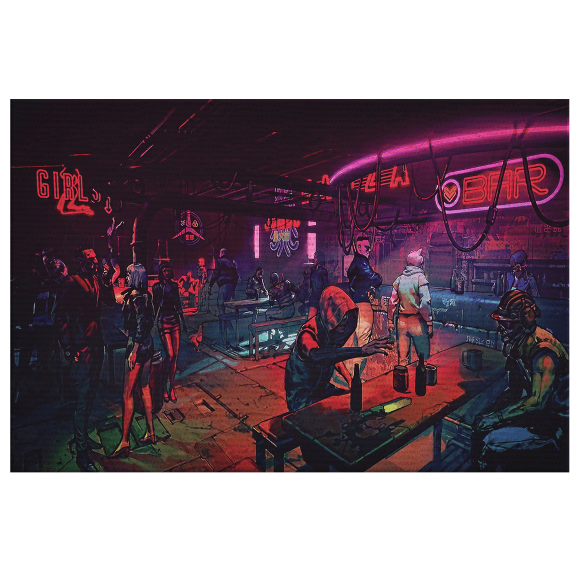 Wallpaper #dUWdmY4B7YBJg1BV46H327 New Cyberpunk Wall Art Futuristic Bar Scene Digital Art Print on Canvas