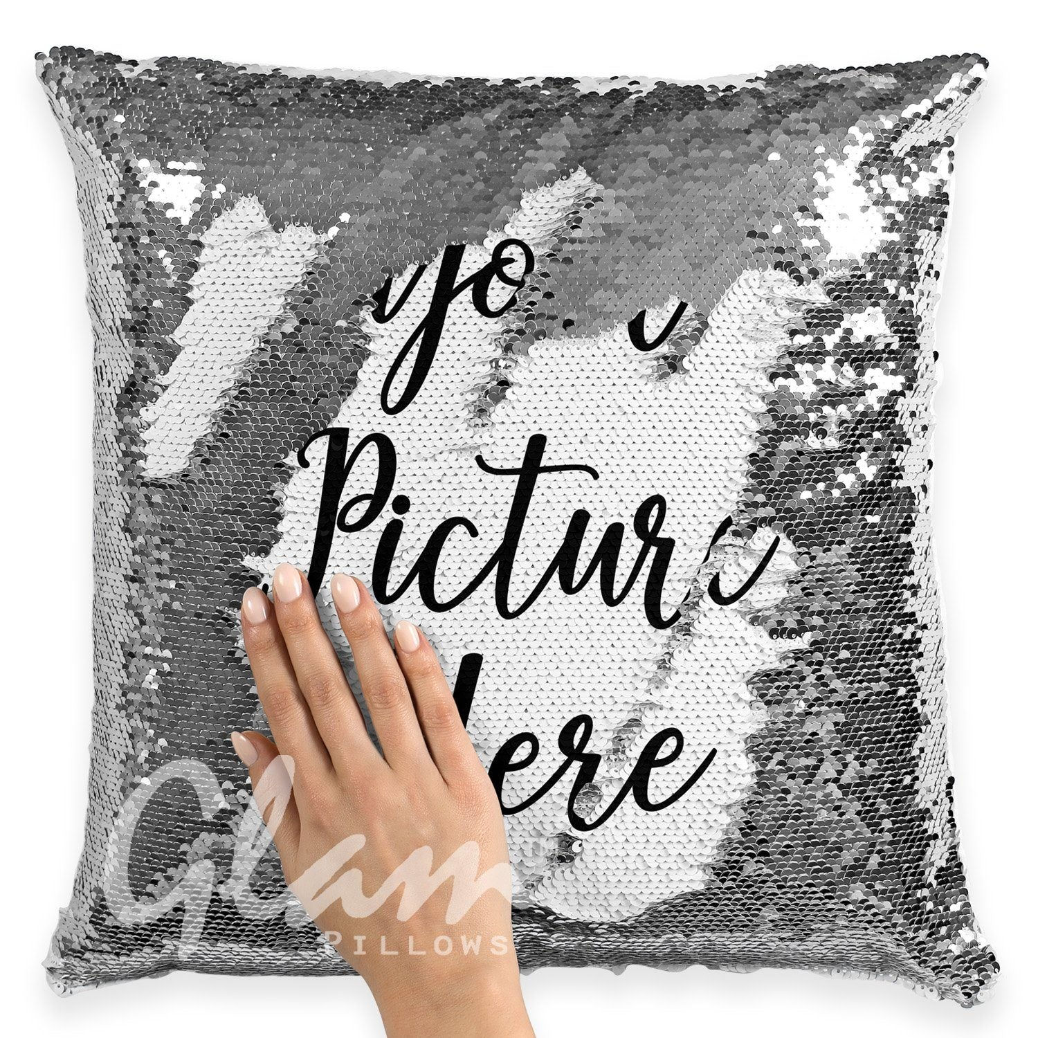 Wallpaper #cEAxMZMBJhL2WPba-MVH301 Custom Reversible Sequin Glam Pillow Add Your Own Photo Glam Pillows