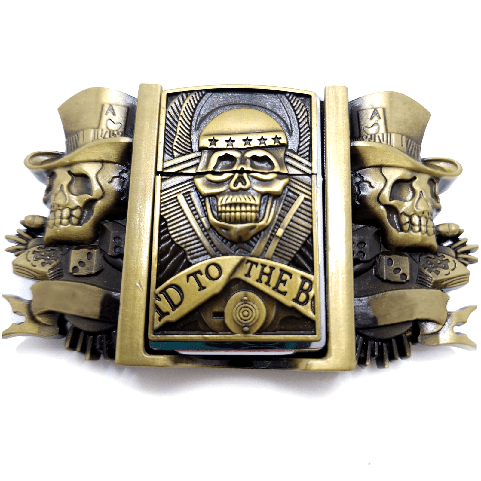 Wallpaper #dwO7YpMBpyOg8YnEENNL333 Triple Joker Skulls Bronze Lighter Belt Buckle with Smiling Skull