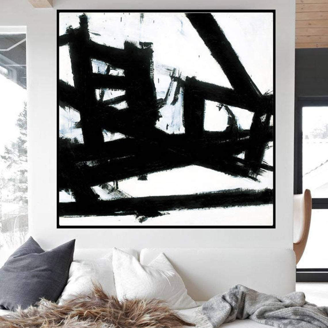 Wallpaper #AWeBD5MBSpphPi3-L-9596 Oversized Abstract Art Black and White Abstract Canvas Black Wall Art