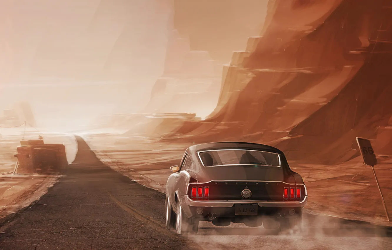 Wallpaper #-HQqw44B_8f4nGFa3m8m46 Wallpaper Mustang Ford Auto Road Figure Machine Car Art Driver