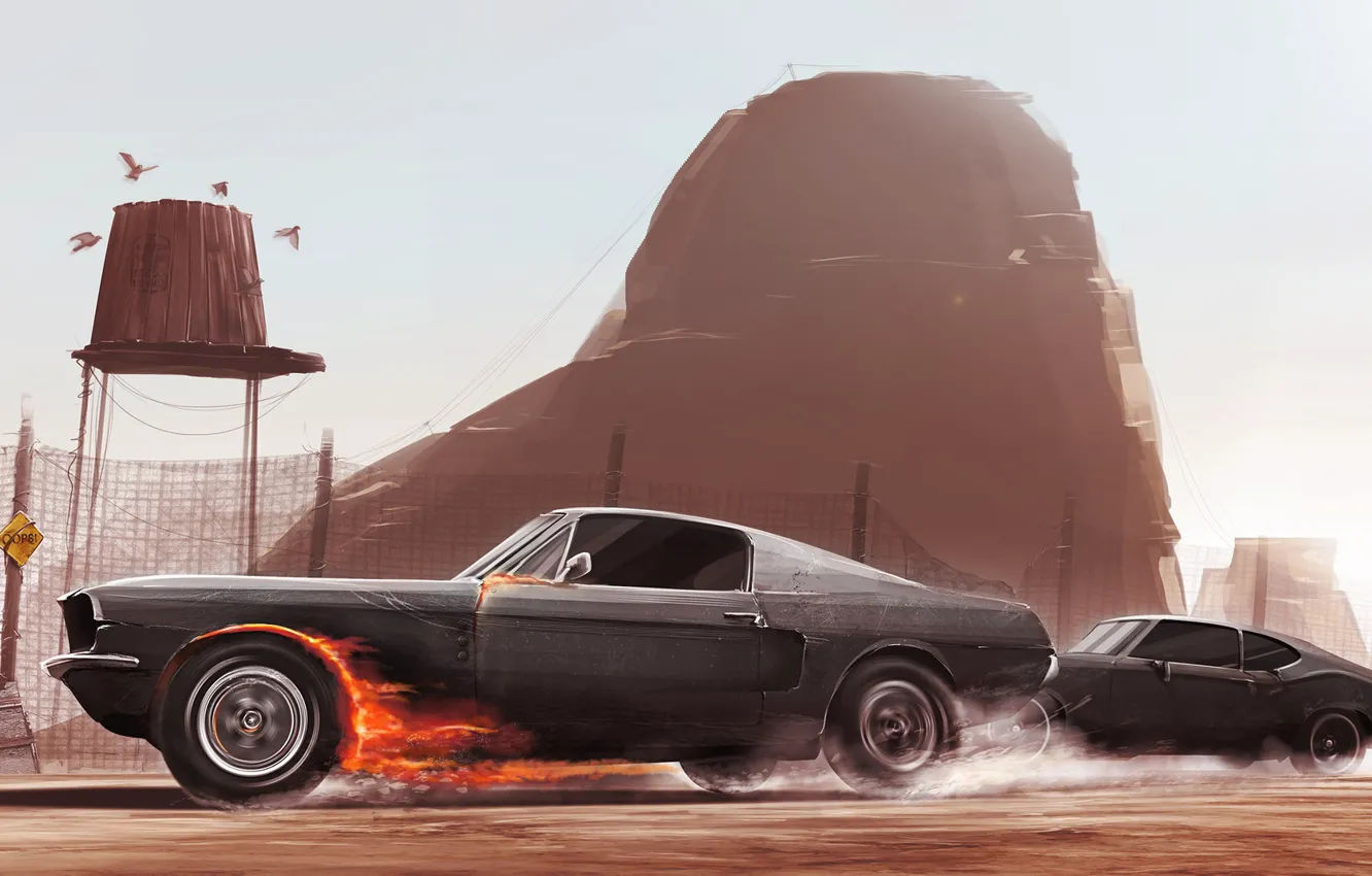 Wallpaper #-HQqw44B_8f4nGFa3m8m47 Wallpaper Mustang Ford Auto Figure Fire Machine Speed Two Chase