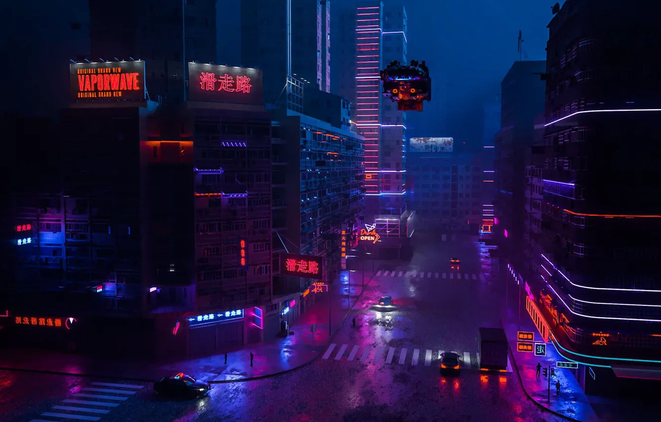 Wallpaper #gxlhBI8BtGB6xQ78mU4p59 Oboi Noc Gorod Ulica Stil Masiny Zdaniia Style Fantastika Neon
