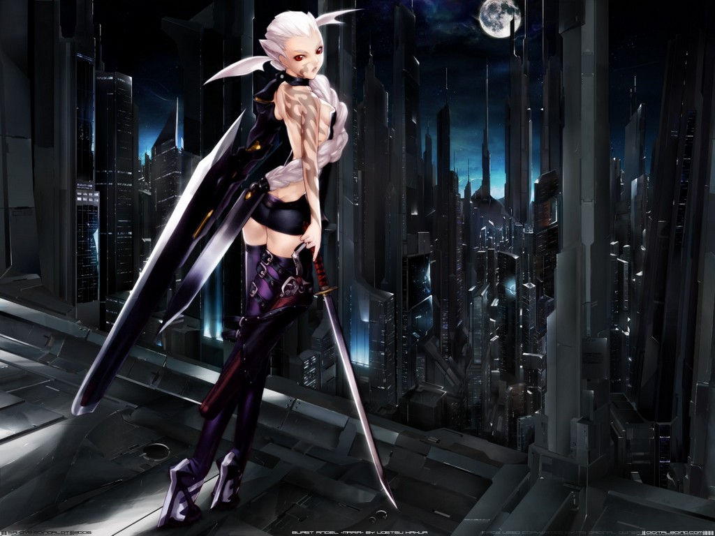 Wallpaper #YD_2O5MBLiIJ4c9OfJC222 Anime Fan Future Warrior Girl Looking Out into the Dark City