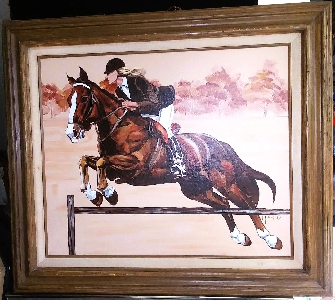 Wallpaper #Obgn3ZIBJvJKYCmEW_8d253 Unusual Painting of Beautiful Horse Jumping Wfaceless Woman Rider