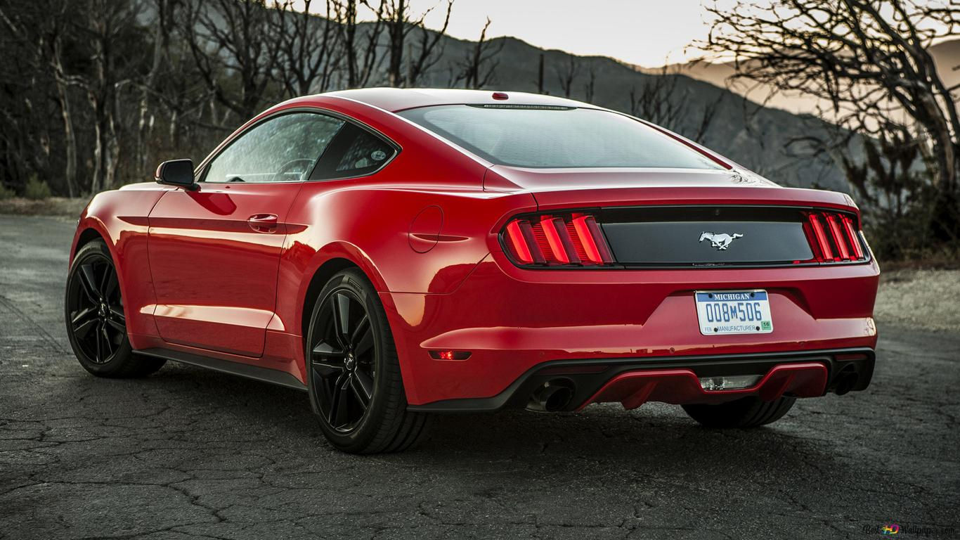 Wallpaper #_kWjoY4B7YBJg1BVvqN858 A Red Ford Mustang Driving on a Windy Road